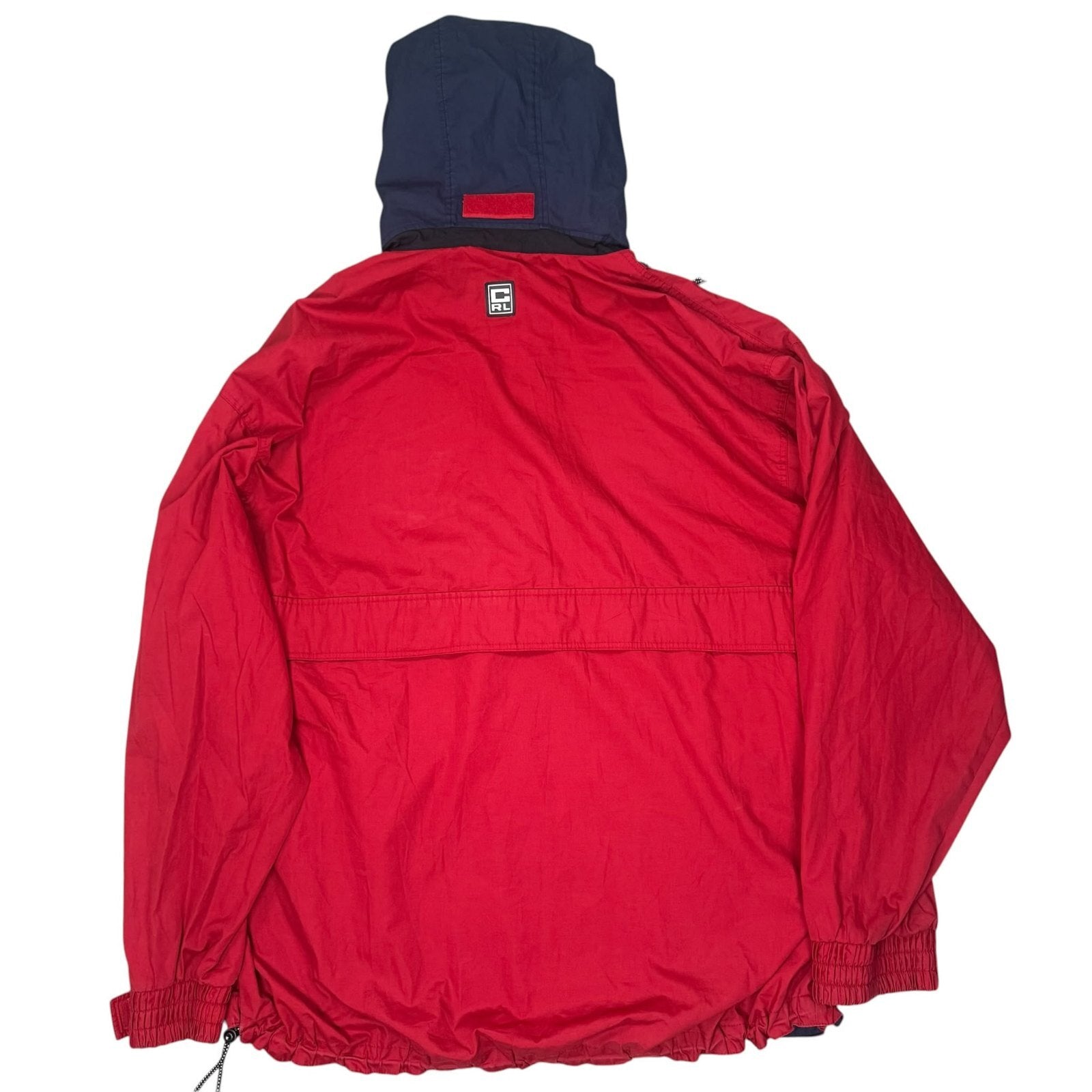 Chaps Ralph Lauren Vintage Y2K Hooded Pullover Windbreaker Jacket Red Navy XL