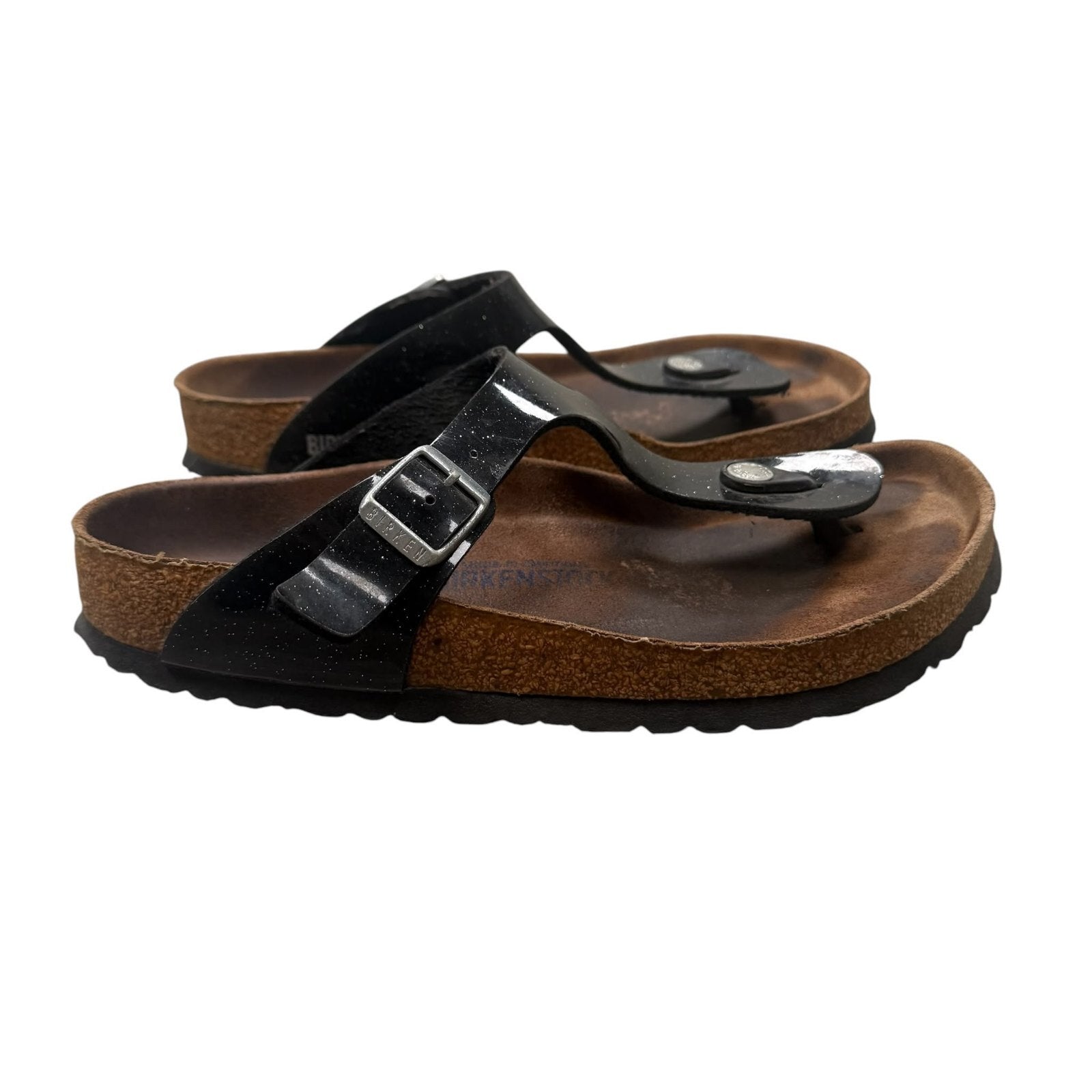 Birkenstock Gizeh Sandals Patent Birko-Flor Black Size 5