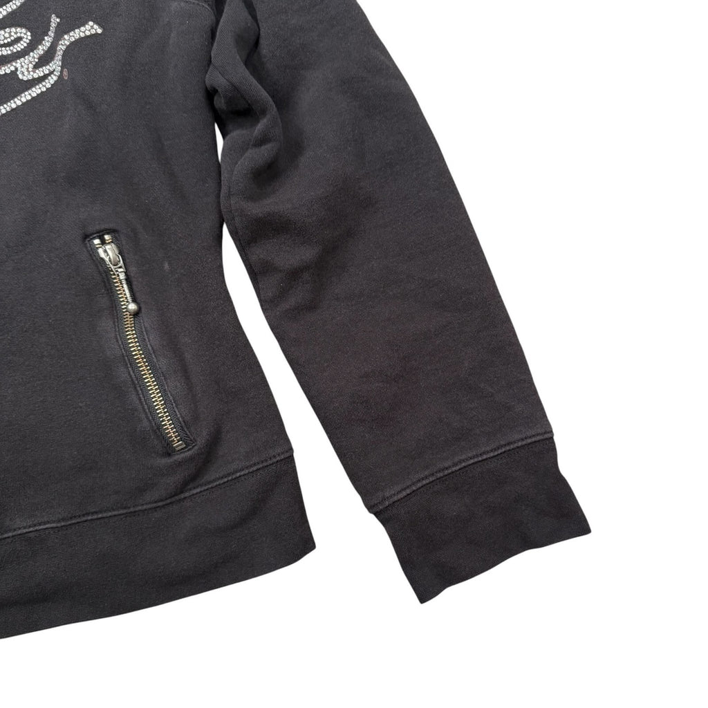 Harley-Davidson Y2K Hooded Jacket Zip Up Rhinestone Black Small