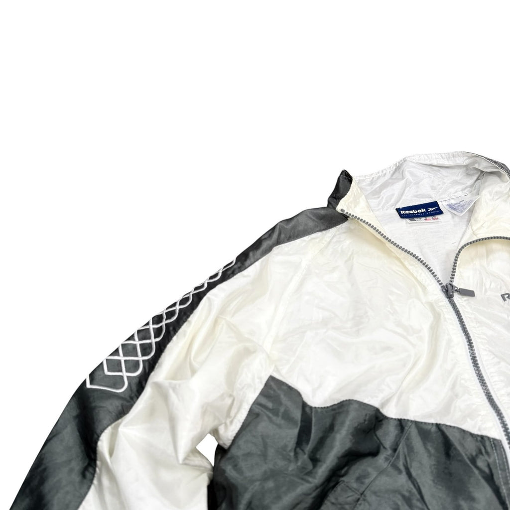 Reebok Vintage Y2K Windbreaker Jacket Full Zip Up White Grey Medium