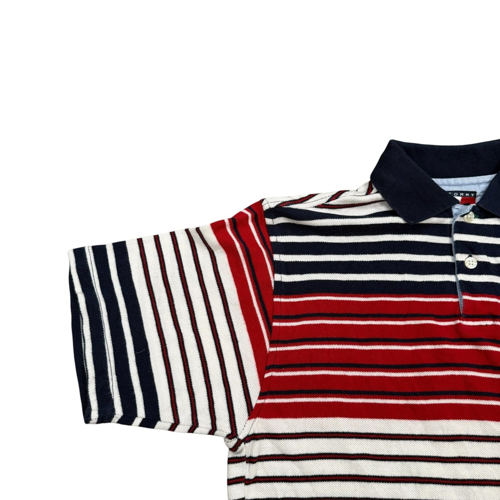 Tommy Hilfiger Vintage Y2K Polo Shirt Striped Red Navy White Medium