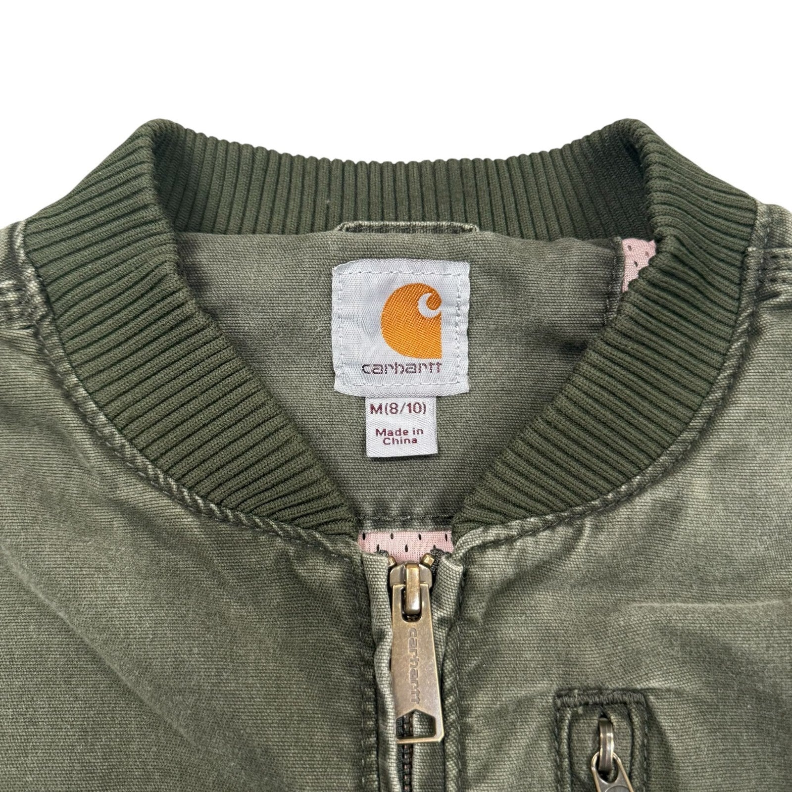 Carhartt Bomber Jacket Full Zip Up Utility Olive Green Medium 8-10
