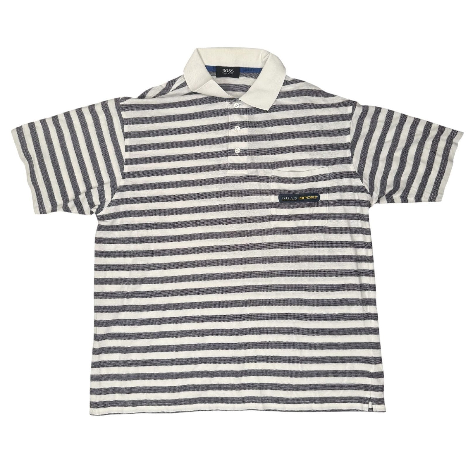 BOSS Sport Hugo Boss Vintage Polo Shirt Striped Cotton White and Grey XL