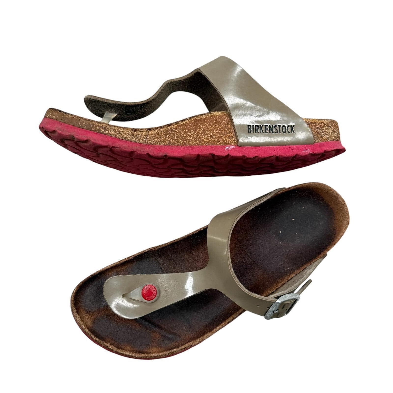 Birkenstock Gizeh Sandals Taupe Patent Birko-Flor UK 5.5 EU 39