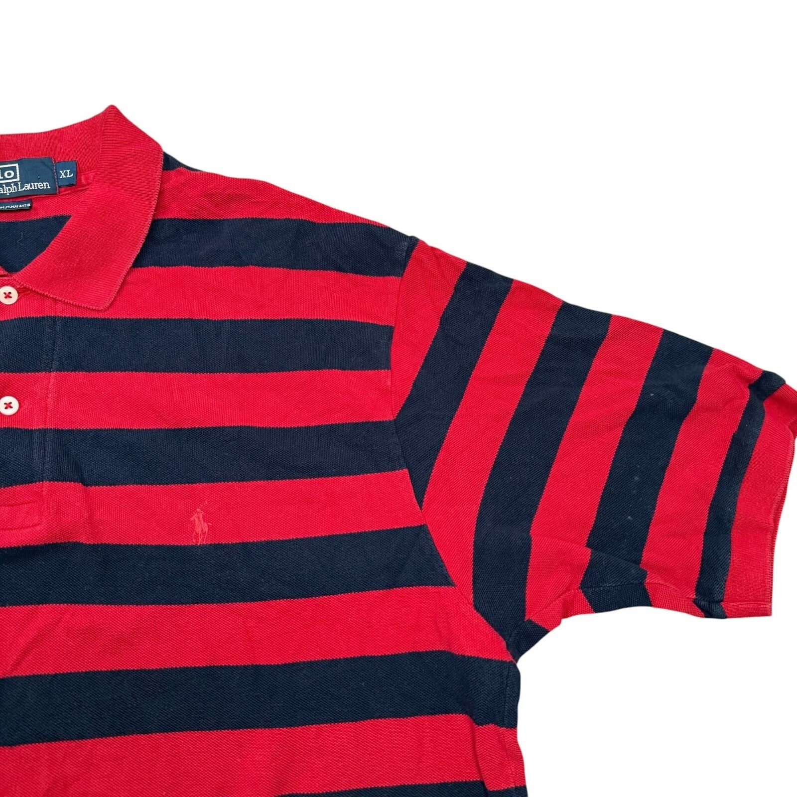 Polo Ralph Lauren Vintage Y2K Polo Shirt Red Navy Striped Cotton XL