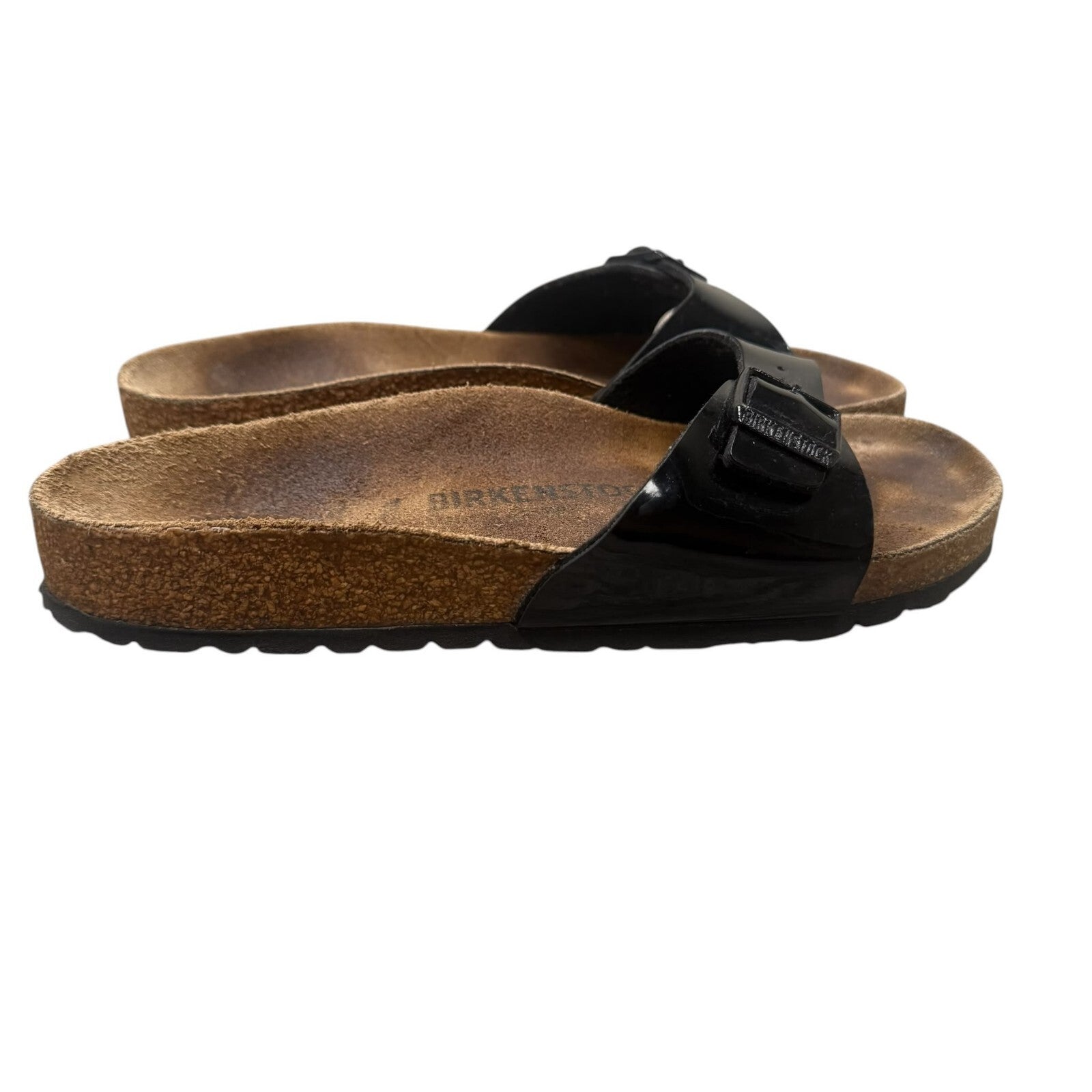 Birkenstock Madrid Slide Sandals Patent Birko-Flor Black Size 7