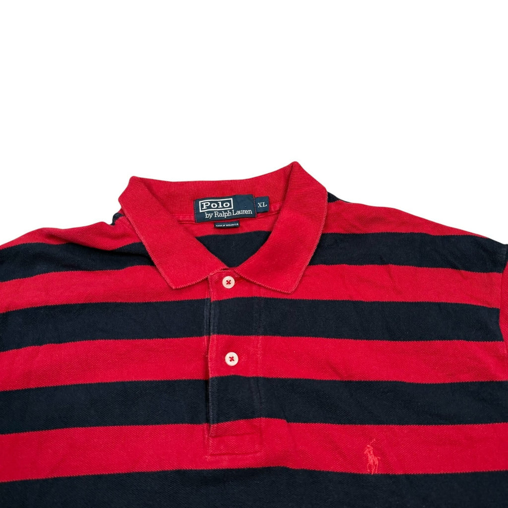 Polo Ralph Lauren Vintage Y2K Polo Shirt Red Navy Striped Cotton XL