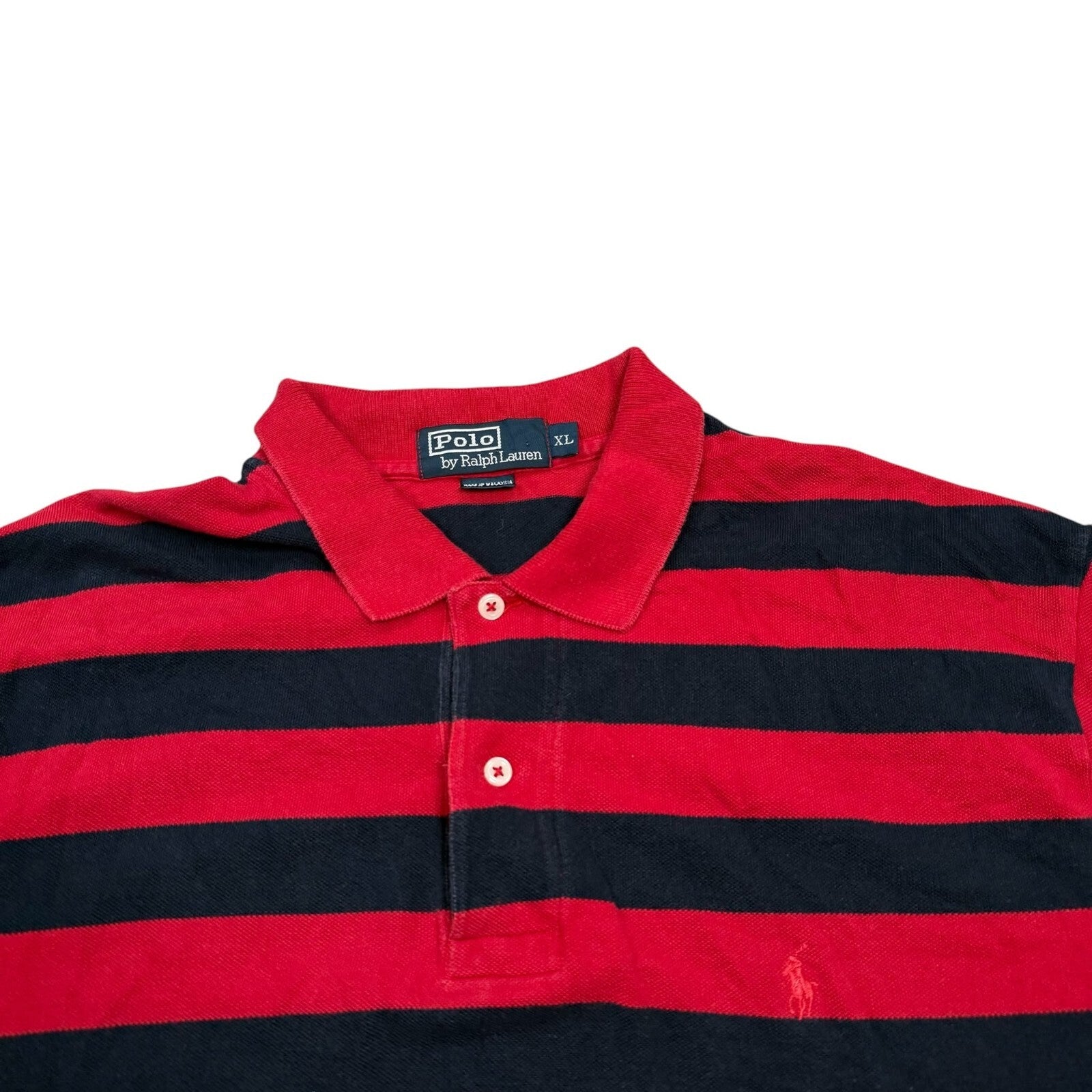 Polo Ralph Lauren Vintage Y2K Polo Shirt Red Navy Striped Cotton XL