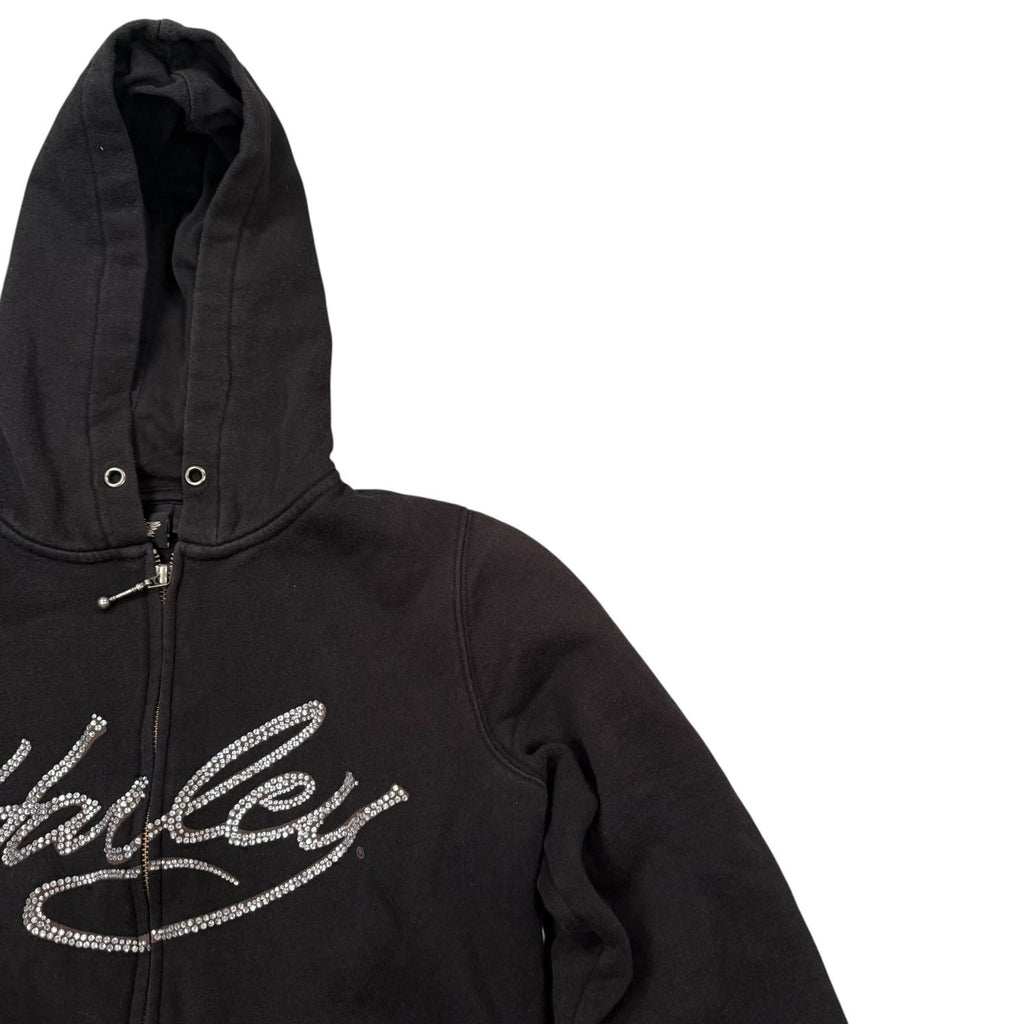 Harley-Davidson Y2K Hooded Jacket Zip Up Rhinestone Black Small