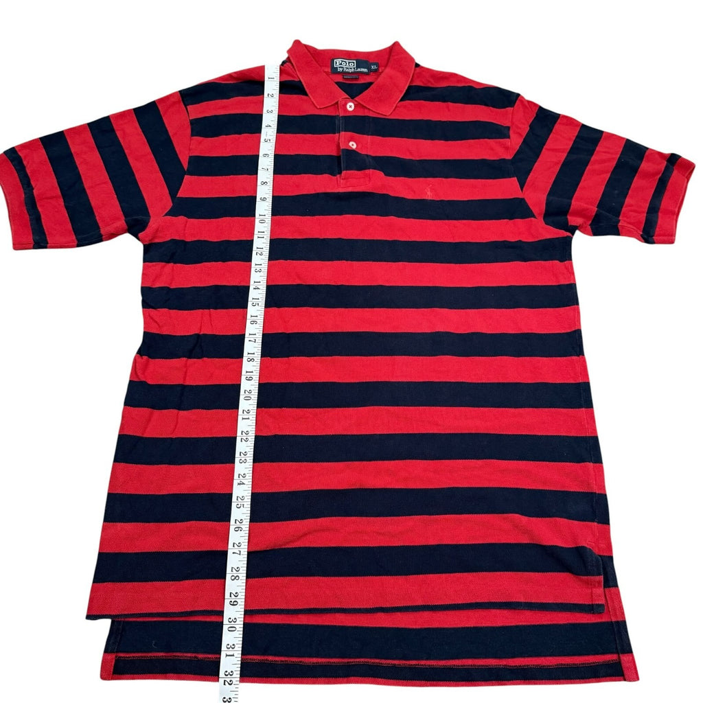 Polo Ralph Lauren Vintage Y2K Polo Shirt Red Navy Striped Cotton XL