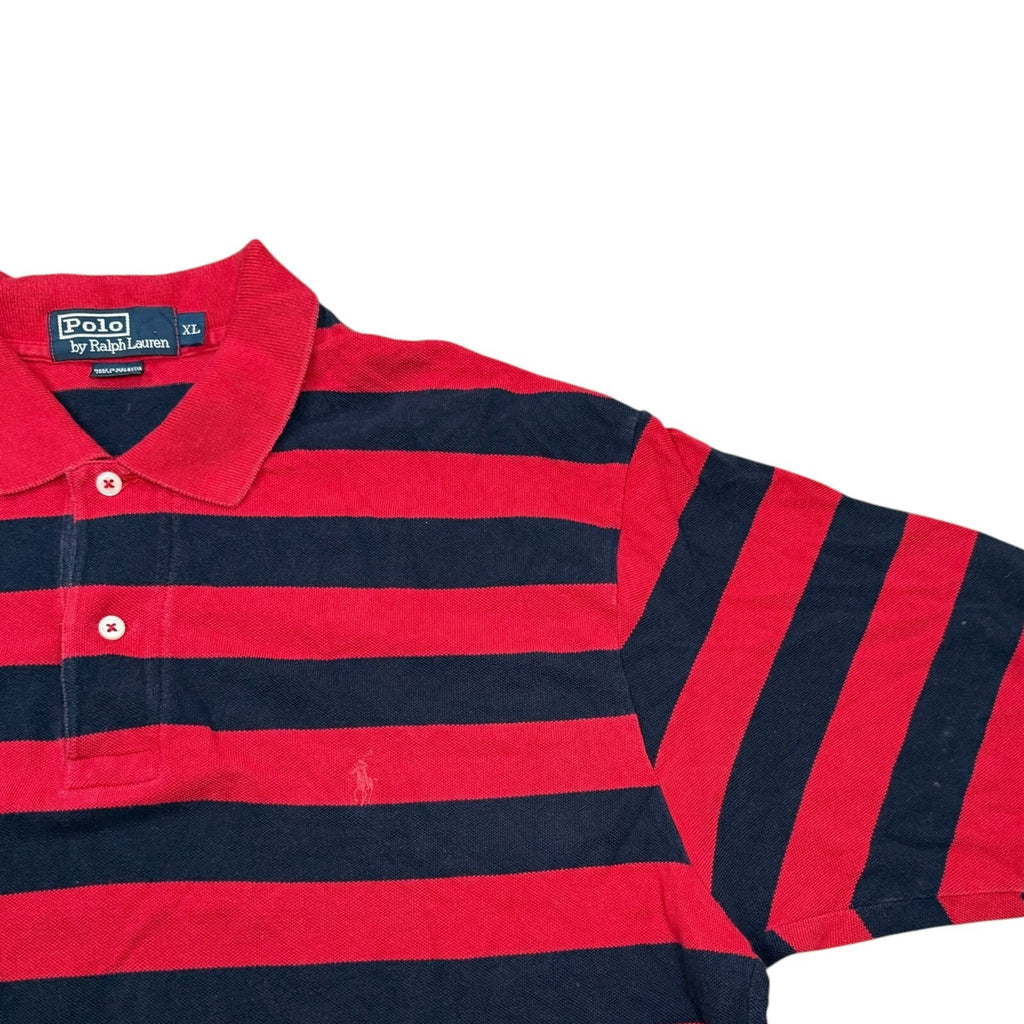 Polo Ralph Lauren Vintage Y2K Polo Shirt Red Navy Striped Cotton XL
