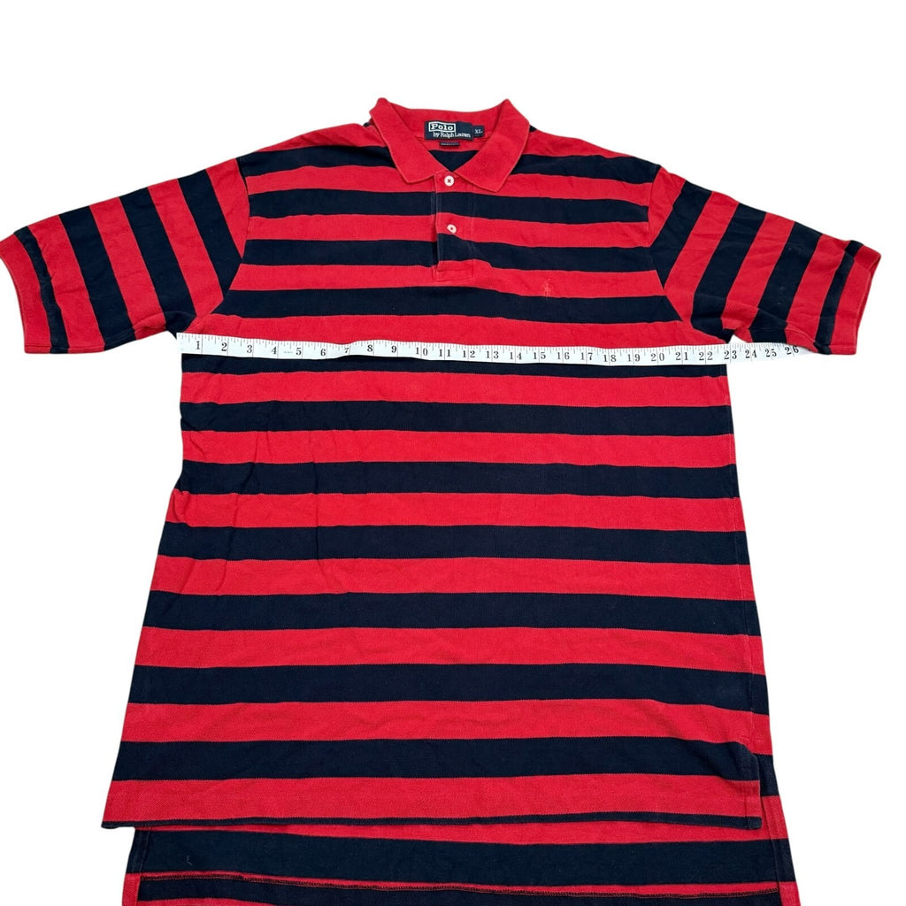 Polo Ralph Lauren Vintage Y2K Polo Shirt Red Navy Striped Cotton XL