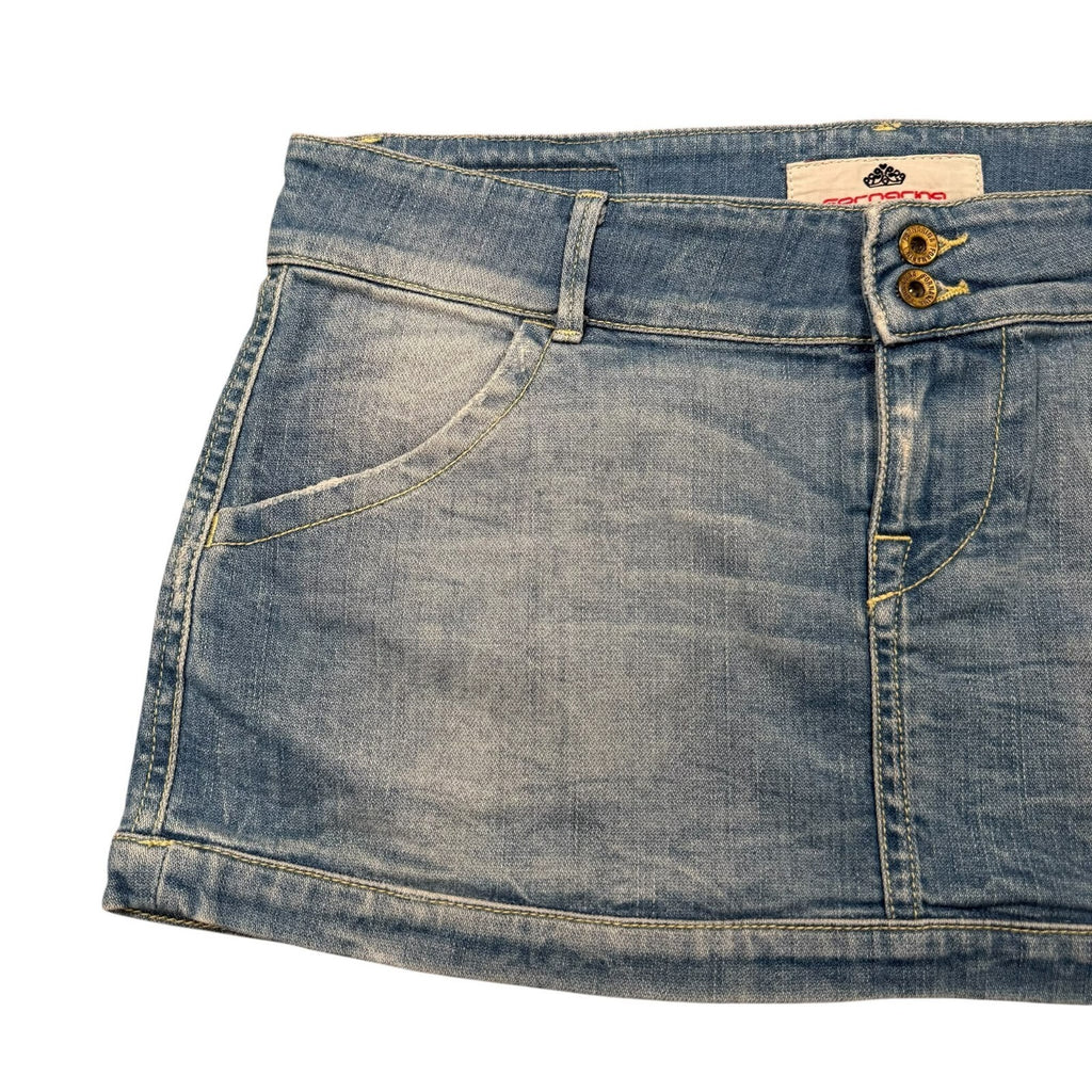 Fornarina Y2K Denim Mini Skirt Low Rise Light Wash Blue 12