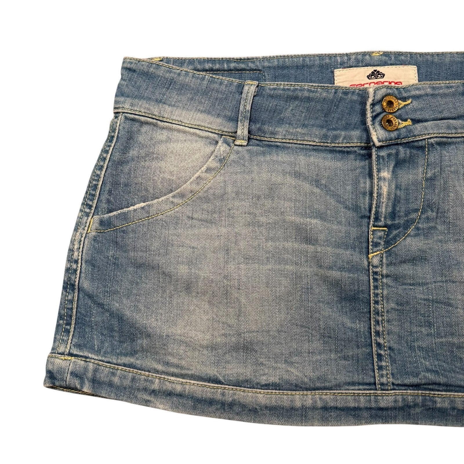 Fornarina Y2K Denim Mini Skirt Low Rise Light Wash Blue 12