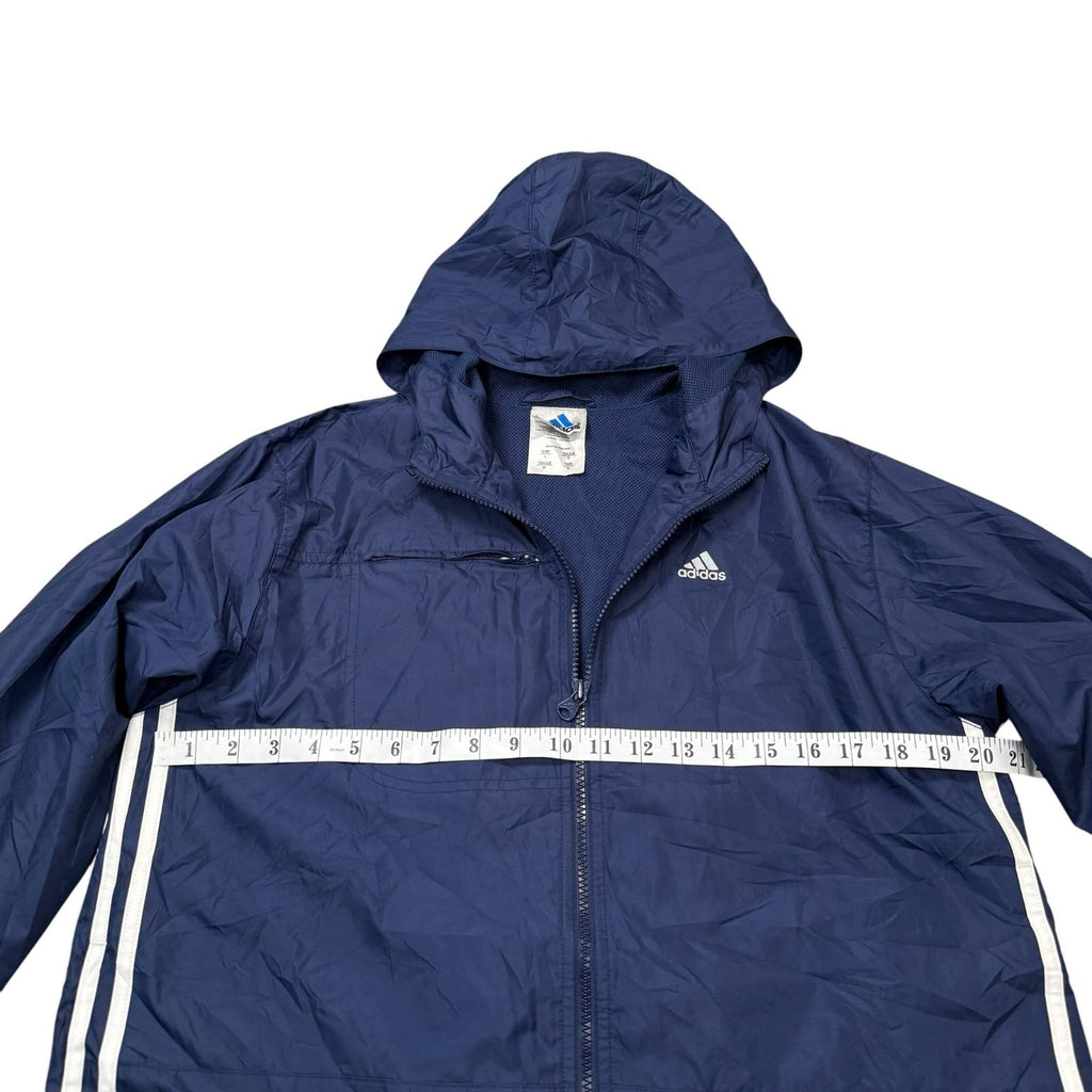 adidas Y2K Hooded Windbreaker Jacket Full Zip Up Navy Blue Large