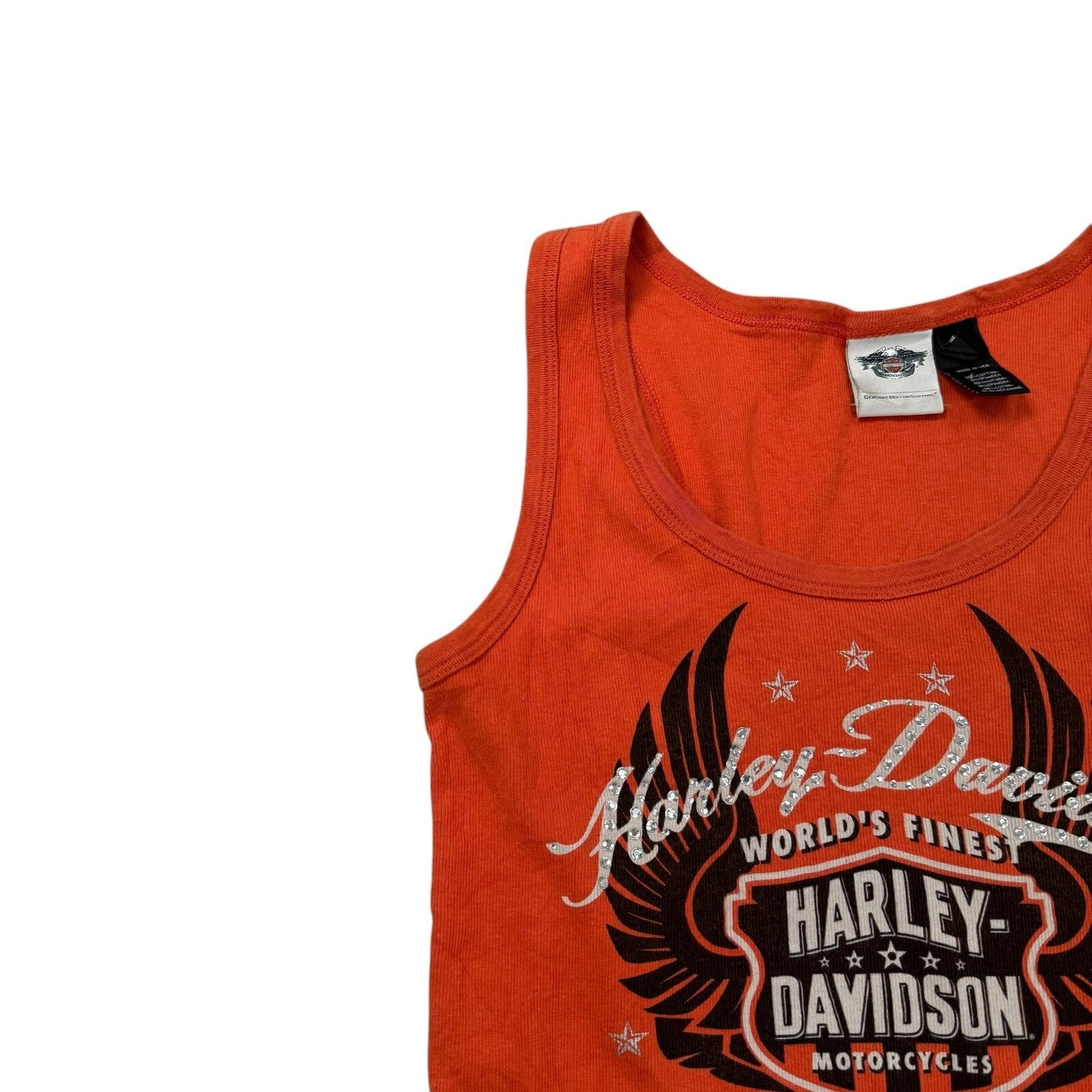 Harley-Davidson Y2K Tank Top Orange Biker Graphic Large
