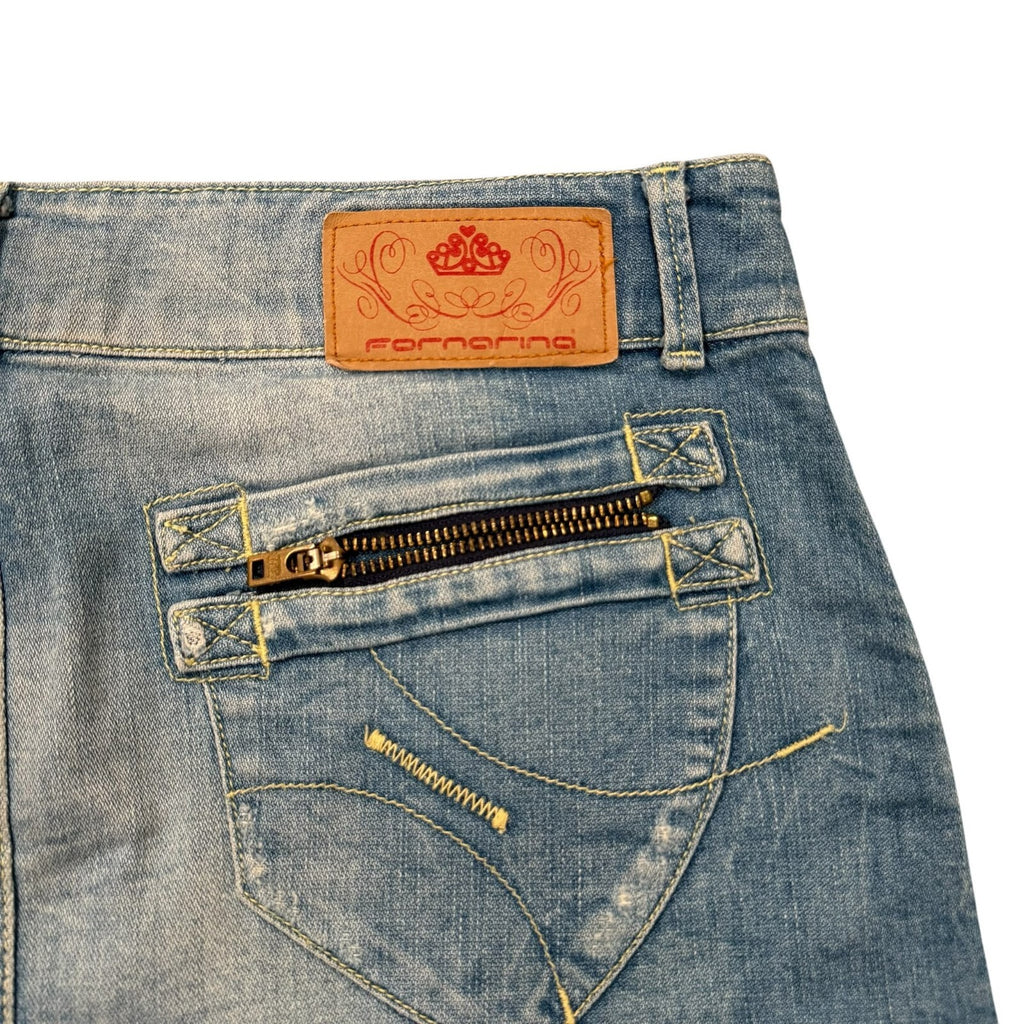 Fornarina Y2K Denim Mini Skirt Low Rise Light Wash Blue 12