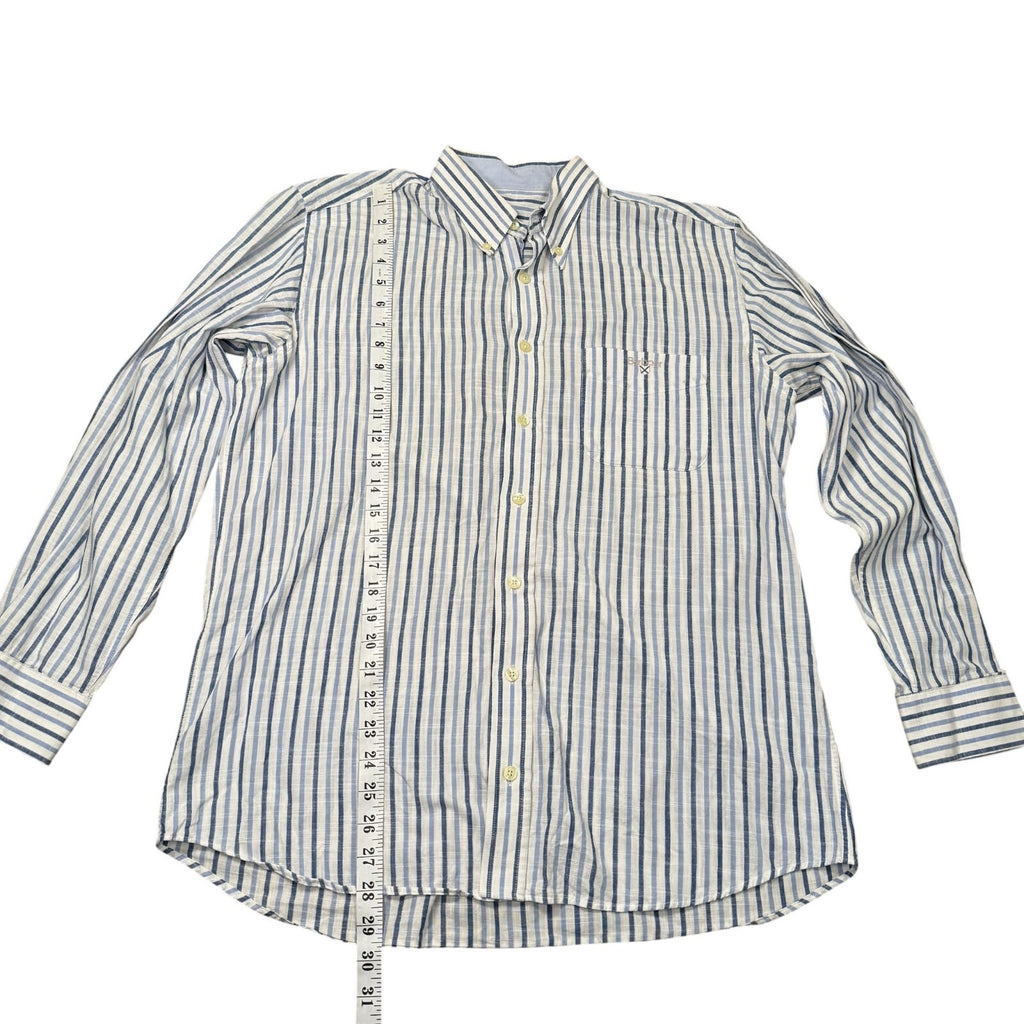Barbour Button Down Shirt Long Sleeve Blue and White Striped Large
