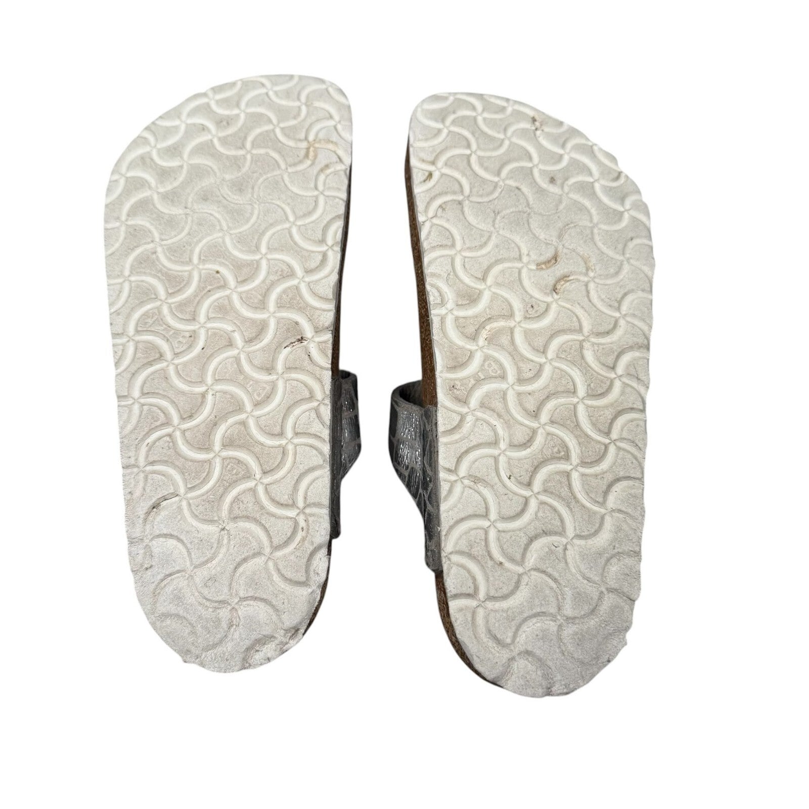 Birkenstock Gizeh Sandals Croc Effect Birko-Flor Silver Size 5