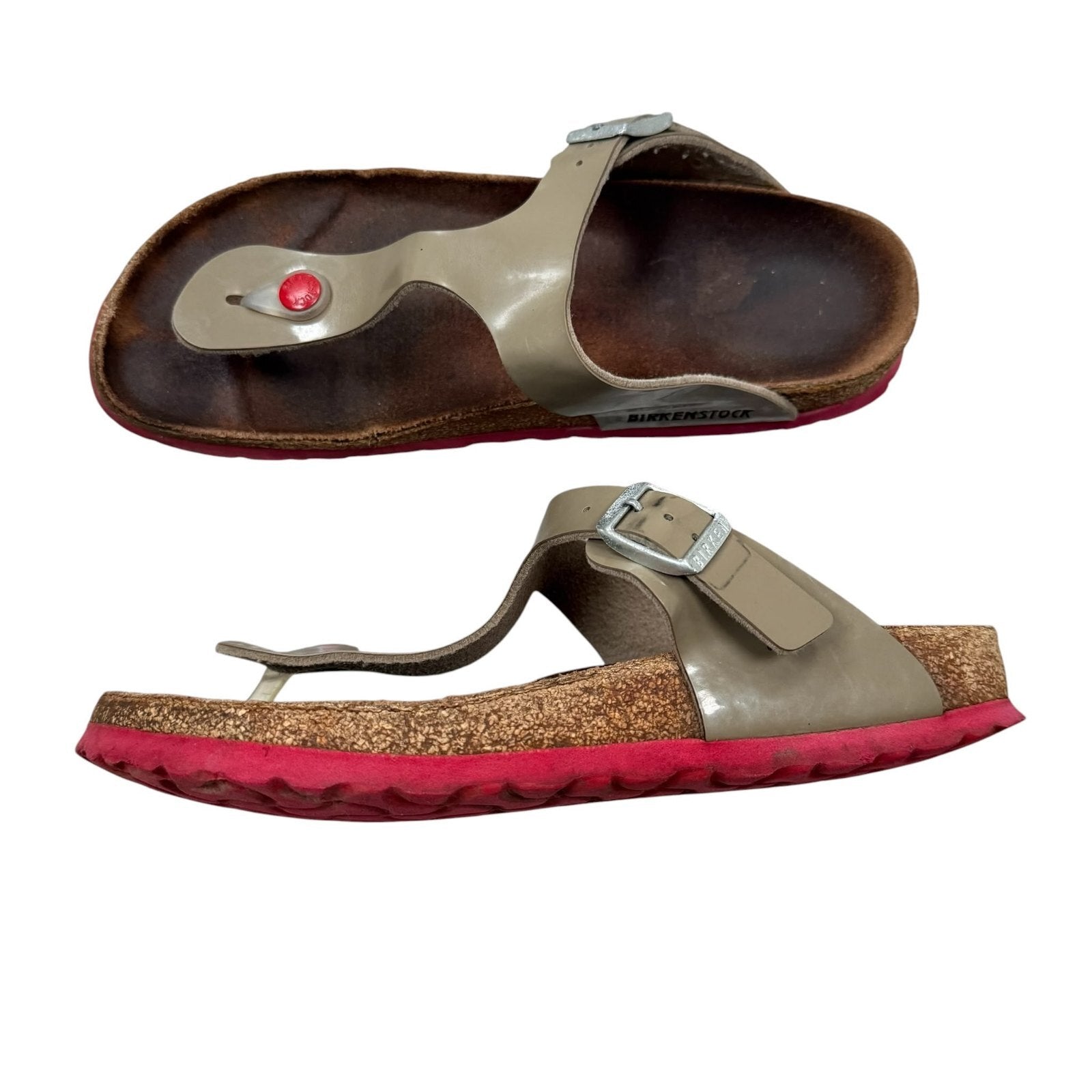 Birkenstock Gizeh Sandals Taupe Patent Birko-Flor UK 5.5 EU 39