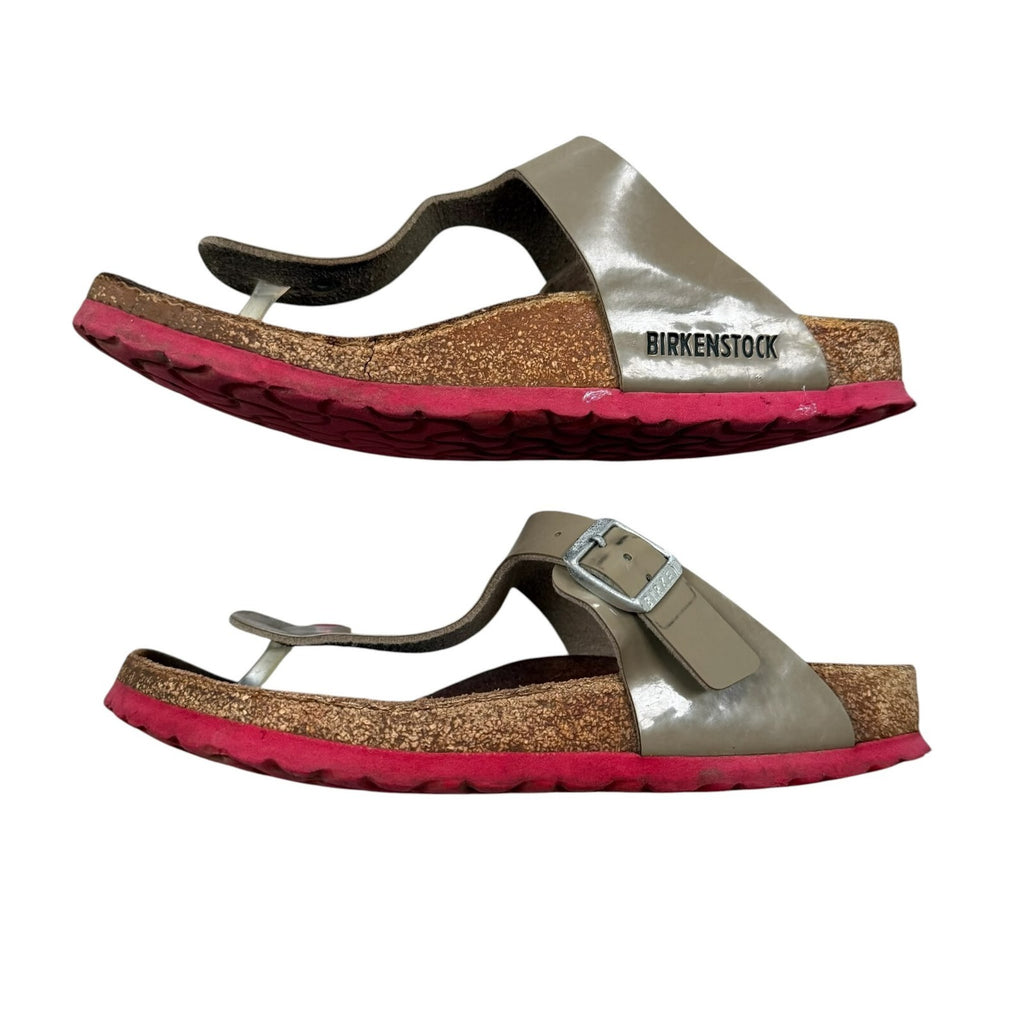 Birkenstock Gizeh Sandals Taupe Patent Birko-Flor UK 5.5 EU 39