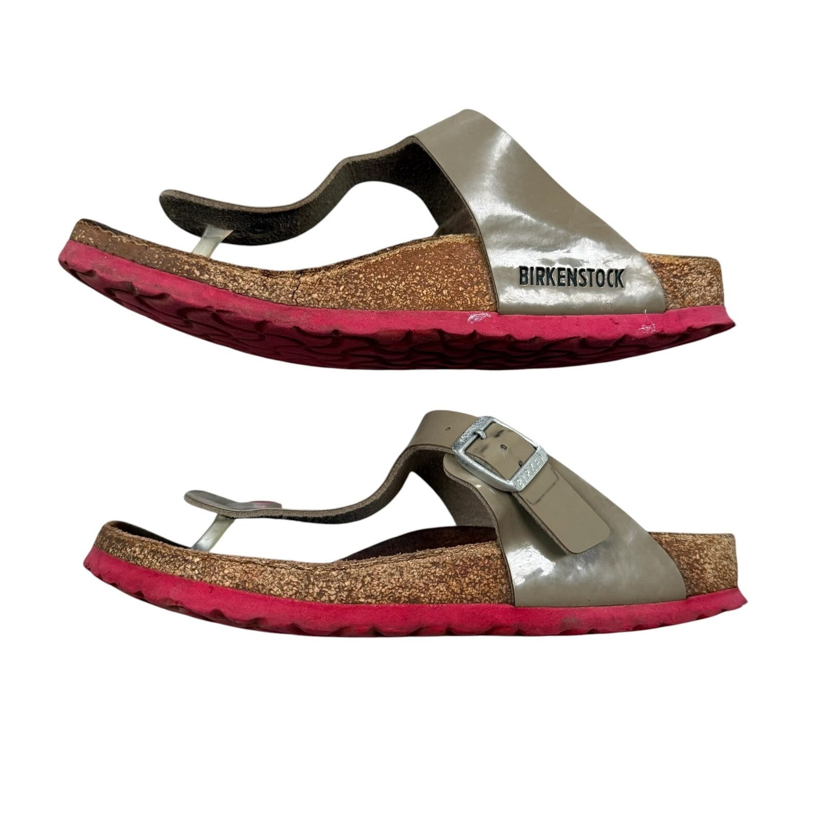 Birkenstock Gizeh Sandals Taupe Patent Birko-Flor UK 5.5 EU 39