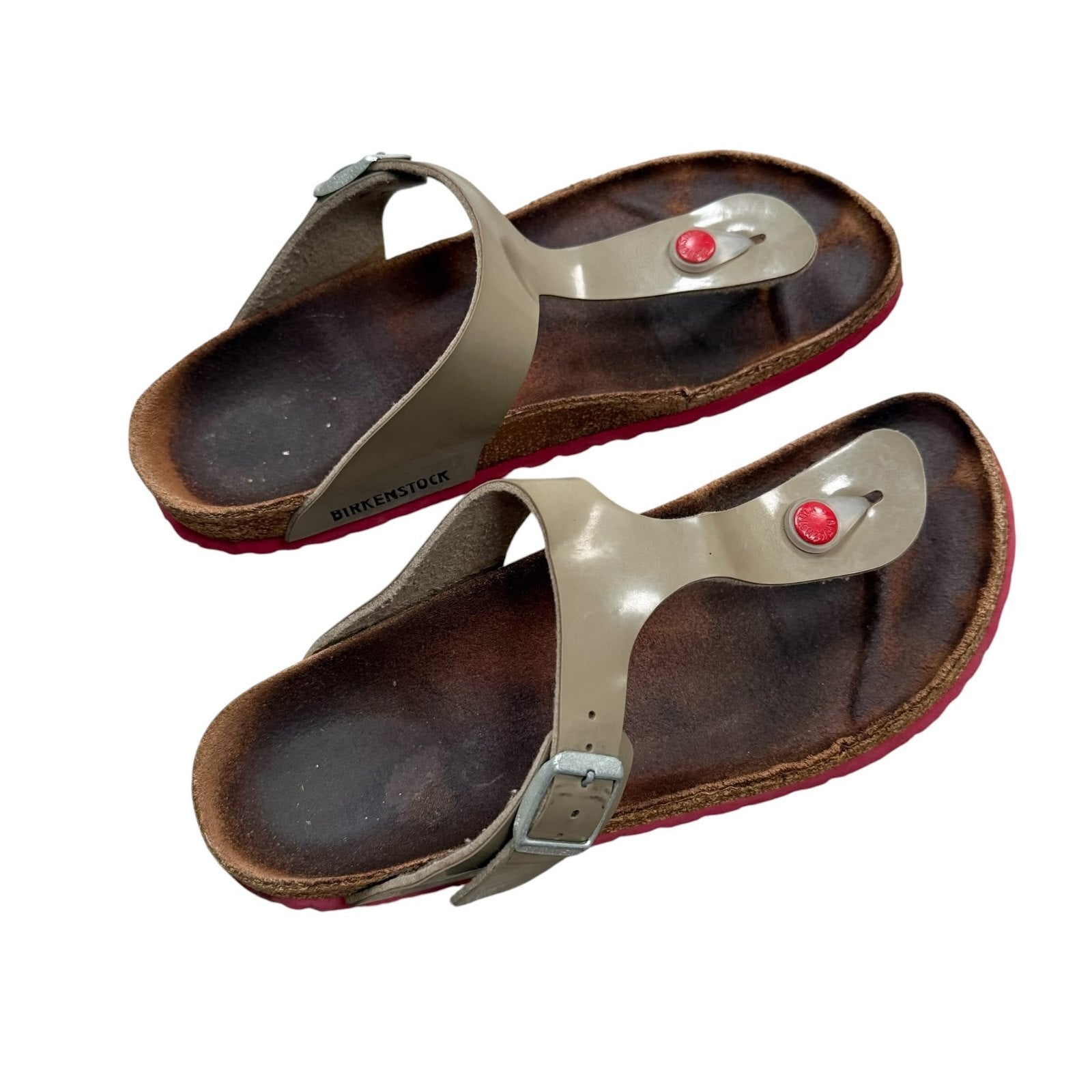Birkenstock Gizeh Sandals Taupe Patent Birko-Flor UK 5.5 EU 39