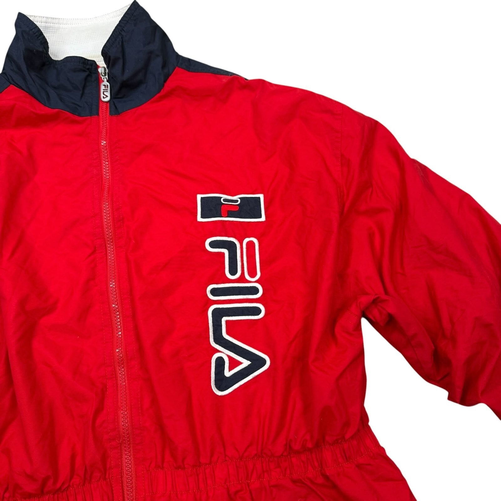 Fila Vintage Y2K Windbreaker Jacket Zip Up Lightweight Red Navy Medium