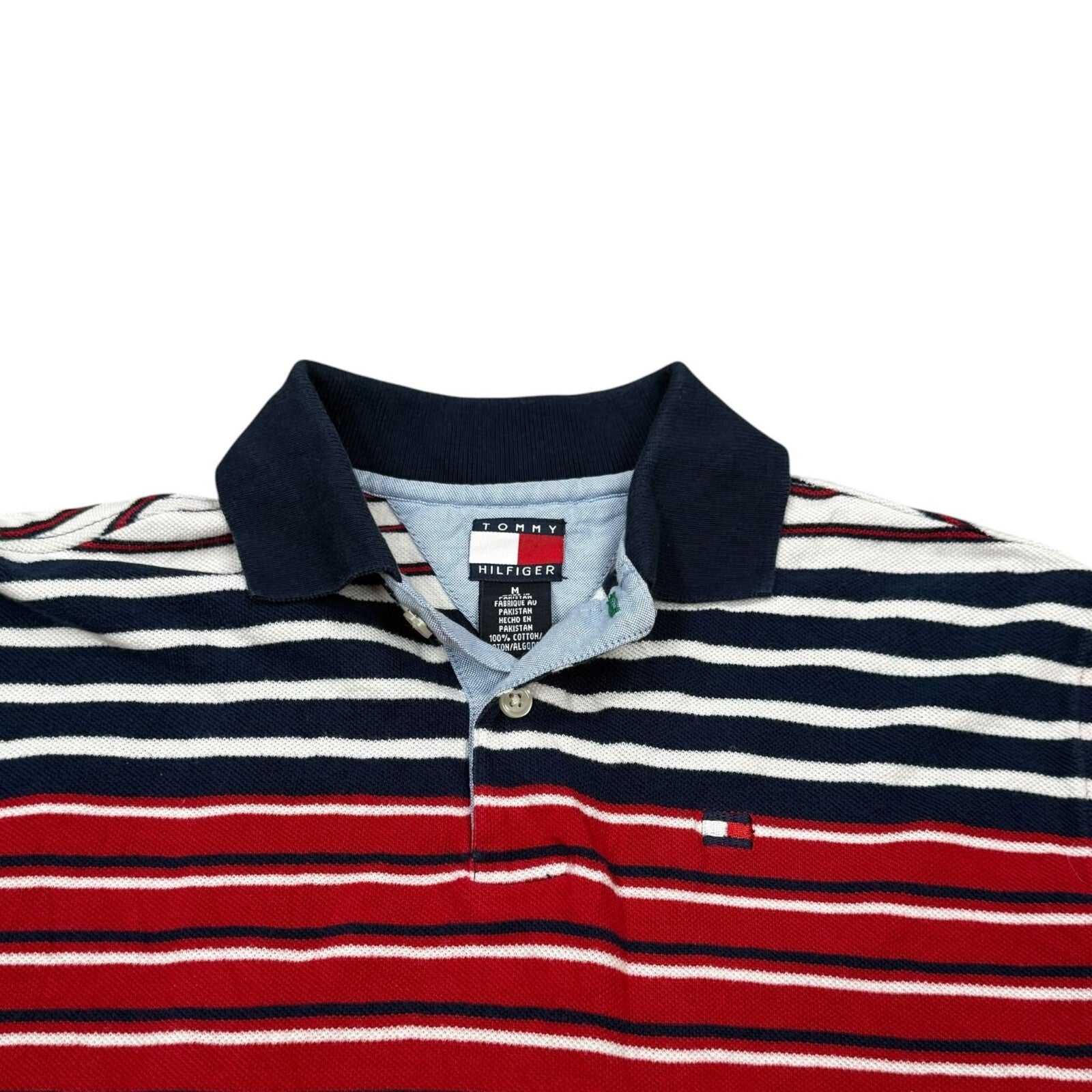 Tommy Hilfiger Vintage Y2K Polo Shirt Striped Red Navy White Medium