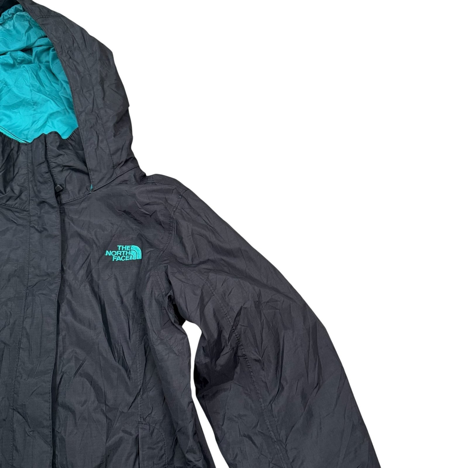 The North Face Y2K Hooded Waterproof Rain Jacket Black Turquoise XS