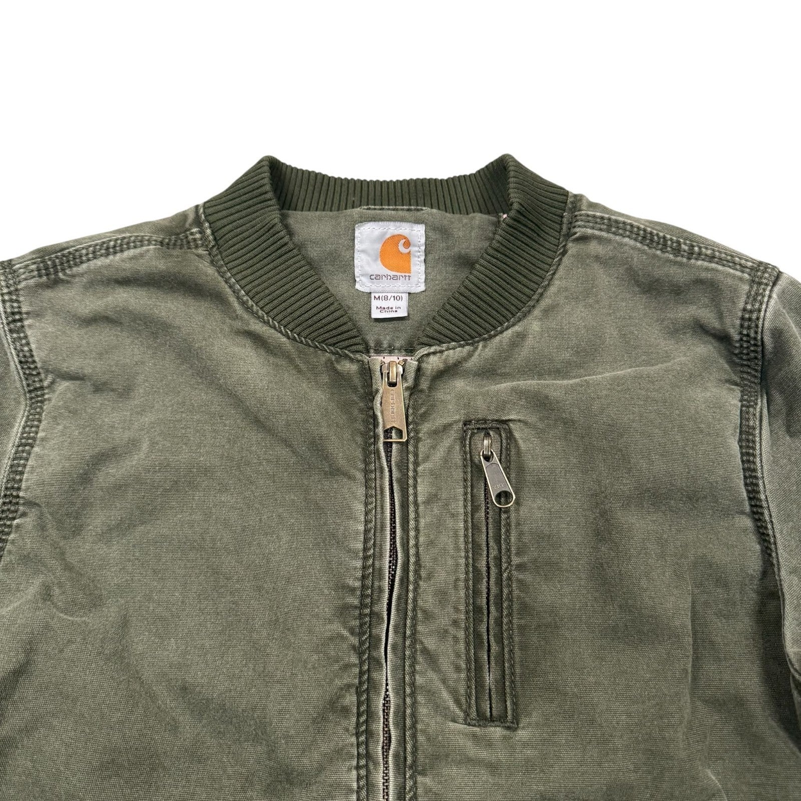 Carhartt Bomber Jacket Full Zip Up Utility Olive Green Medium 8-10