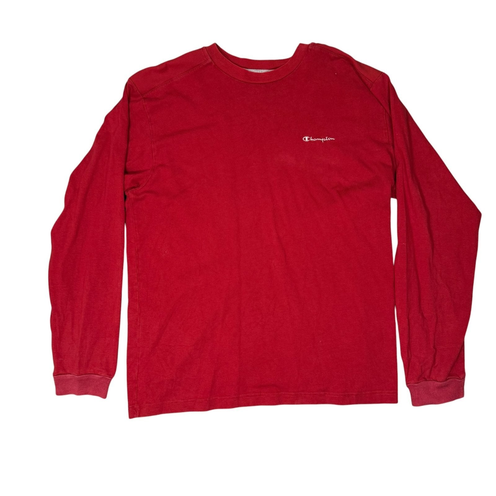 Champion Y2K T-Shirt Long Sleeve Red Cotton Casual XL