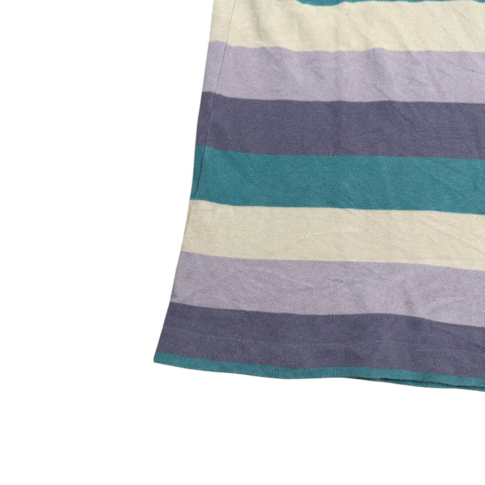 Lacoste Y2K Polo Shirt Striped Short Sleeve Grey and Purple Teal Small