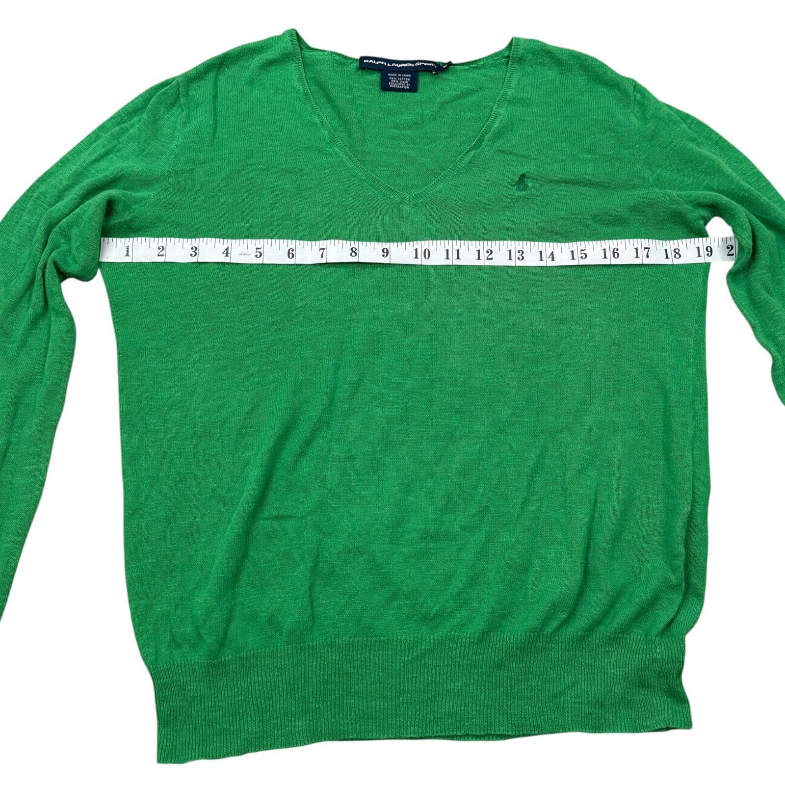 Ralph Lauren Sport Y2K V-Neck Jumper Cotton Green Medium
