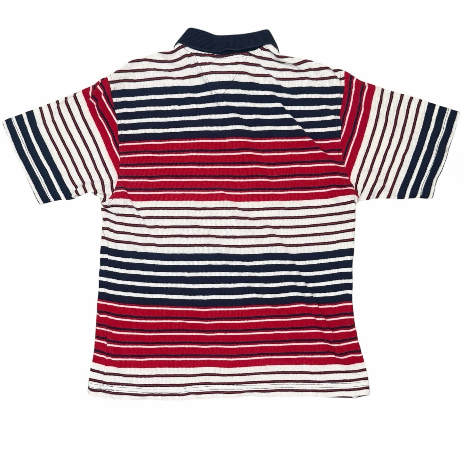 Tommy Hilfiger Vintage Y2K Polo Shirt Striped Red Navy White Medium