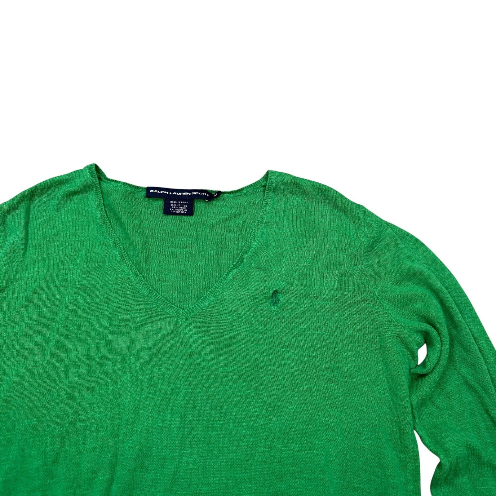 Ralph Lauren Sport Y2K V-Neck Jumper Cotton Green Medium