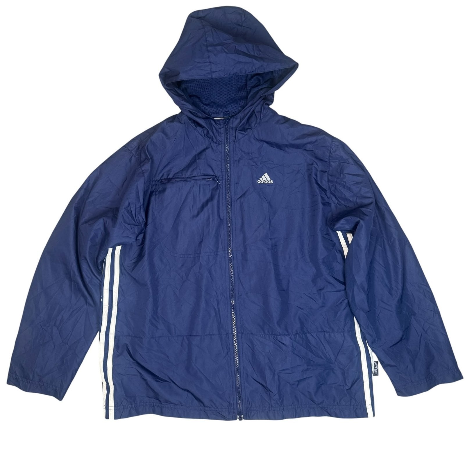 adidas Y2K Hooded Windbreaker Jacket Full Zip Up Navy Blue Large