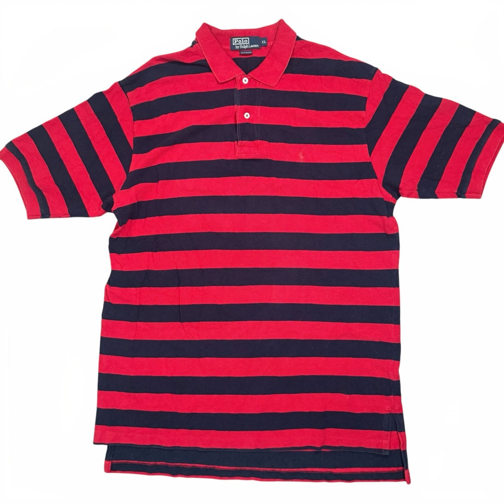 Polo Ralph Lauren Vintage Y2K Polo Shirt Red Navy Striped Cotton XL