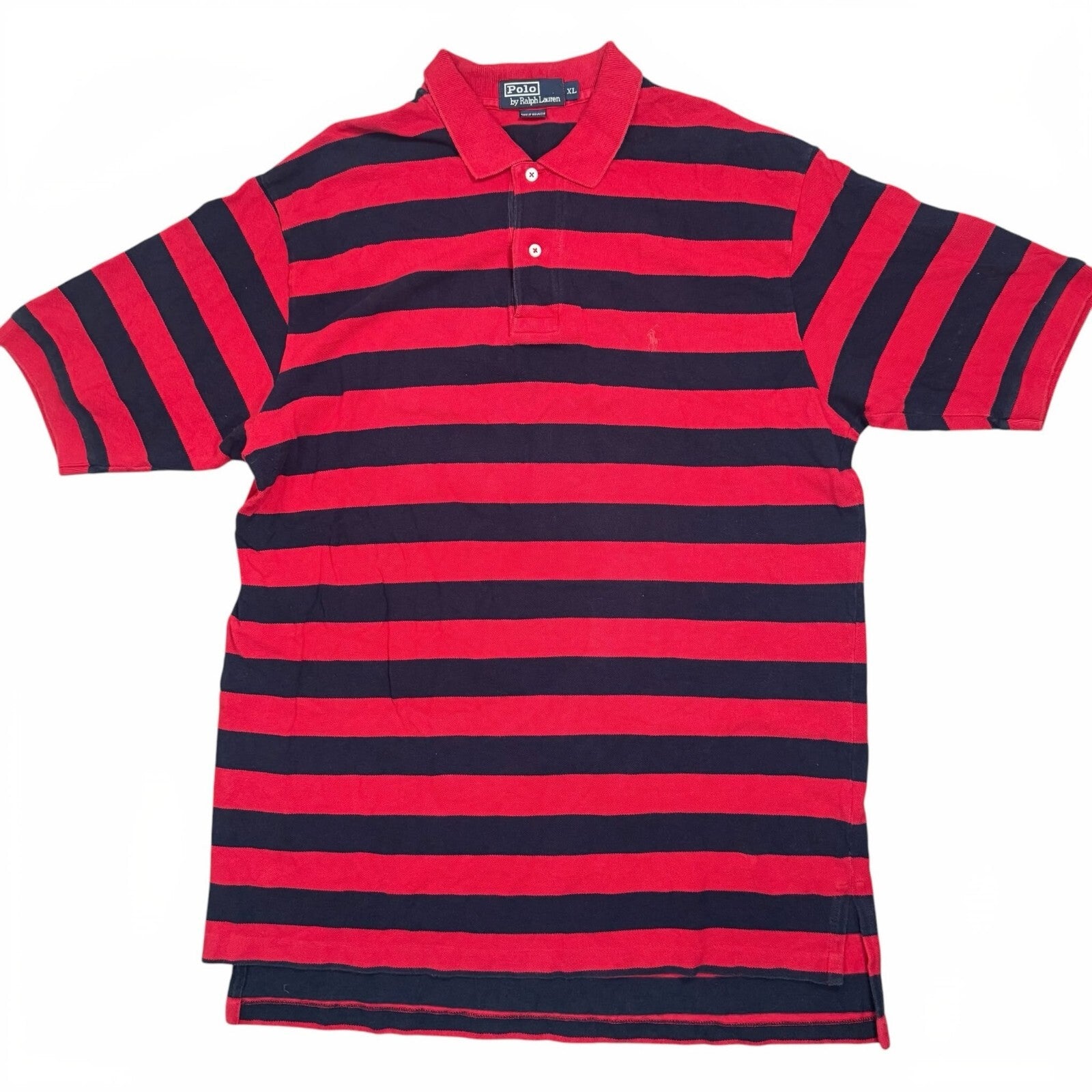 Polo Ralph Lauren Vintage Y2K Polo Shirt Red Navy Striped Cotton XL