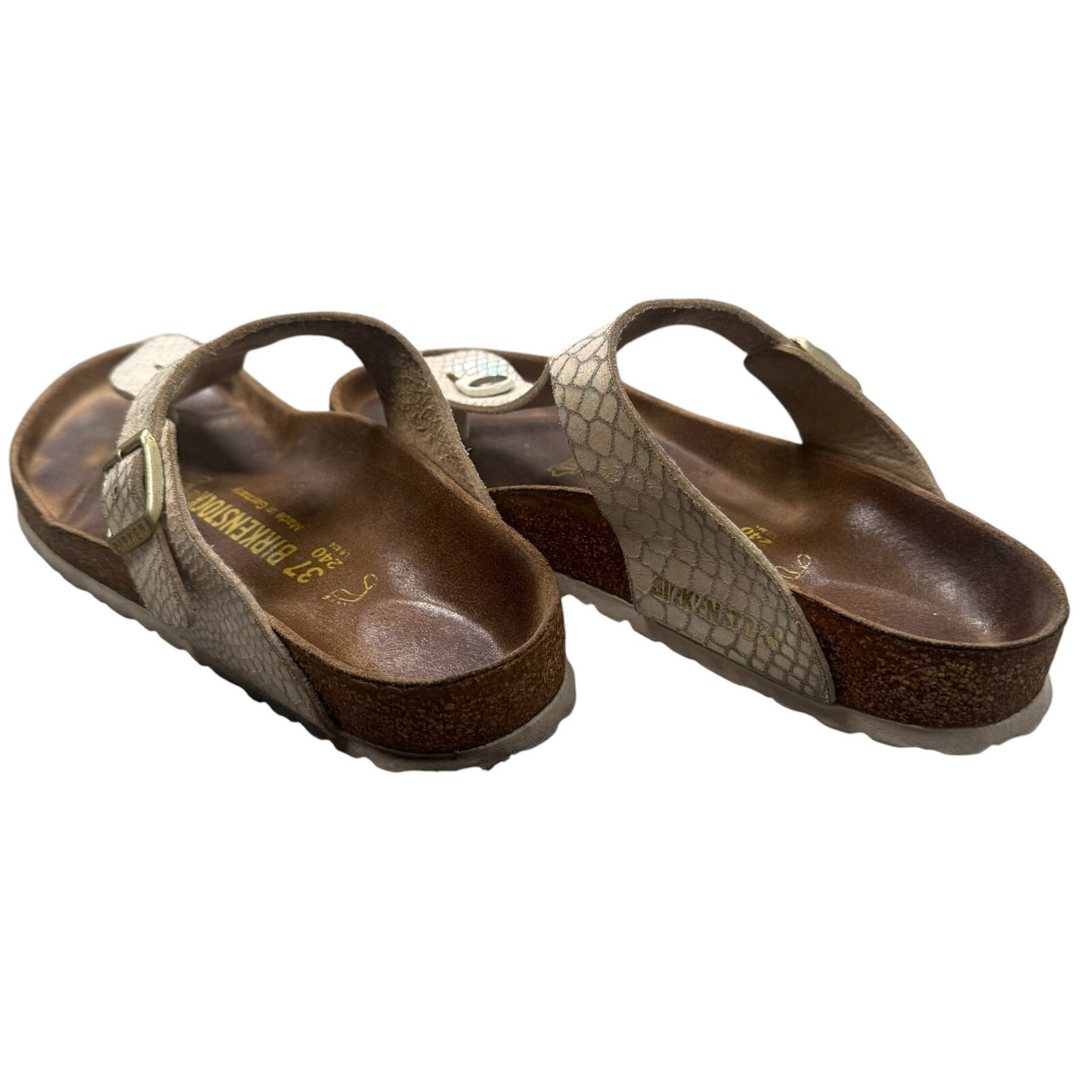 Birkenstock Gizeh Sandals Pearl White Iridescent Snake Print Size 6