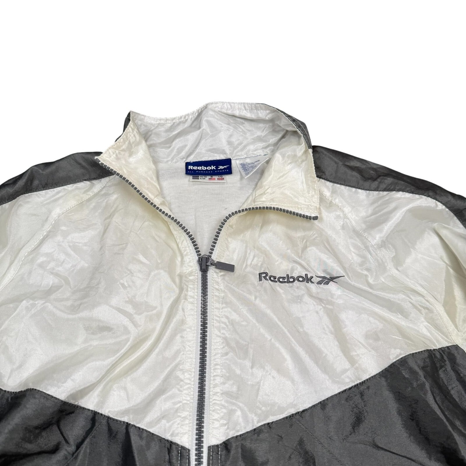 Reebok Vintage Y2K Windbreaker Jacket Full Zip Up White Grey Medium