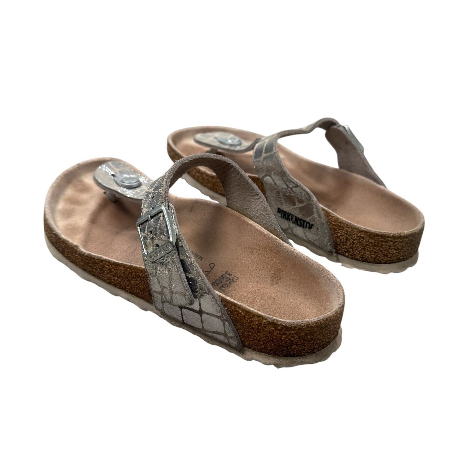 Birkenstock Gizeh Sandals Croc Effect Birko-Flor Silver Size 5