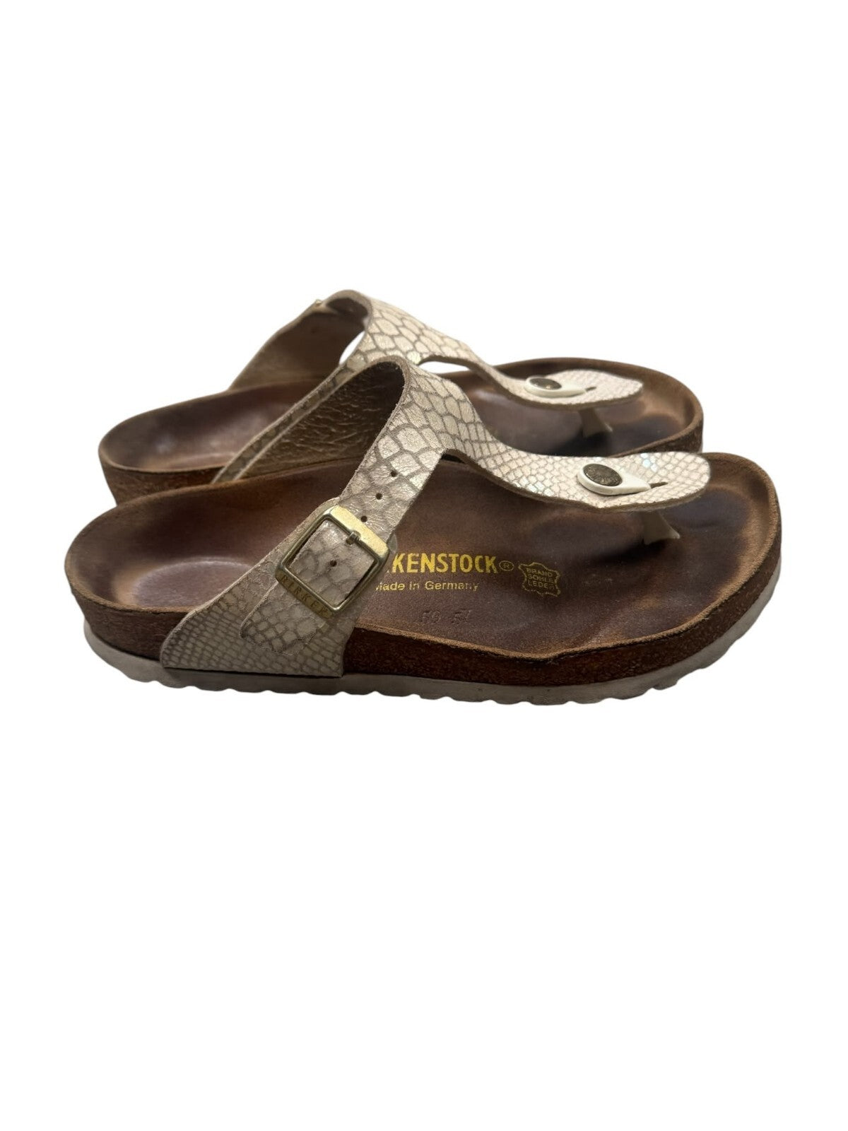 Birkenstock Gizeh Sandals Pearl White Iridescent Snake Print Size 6