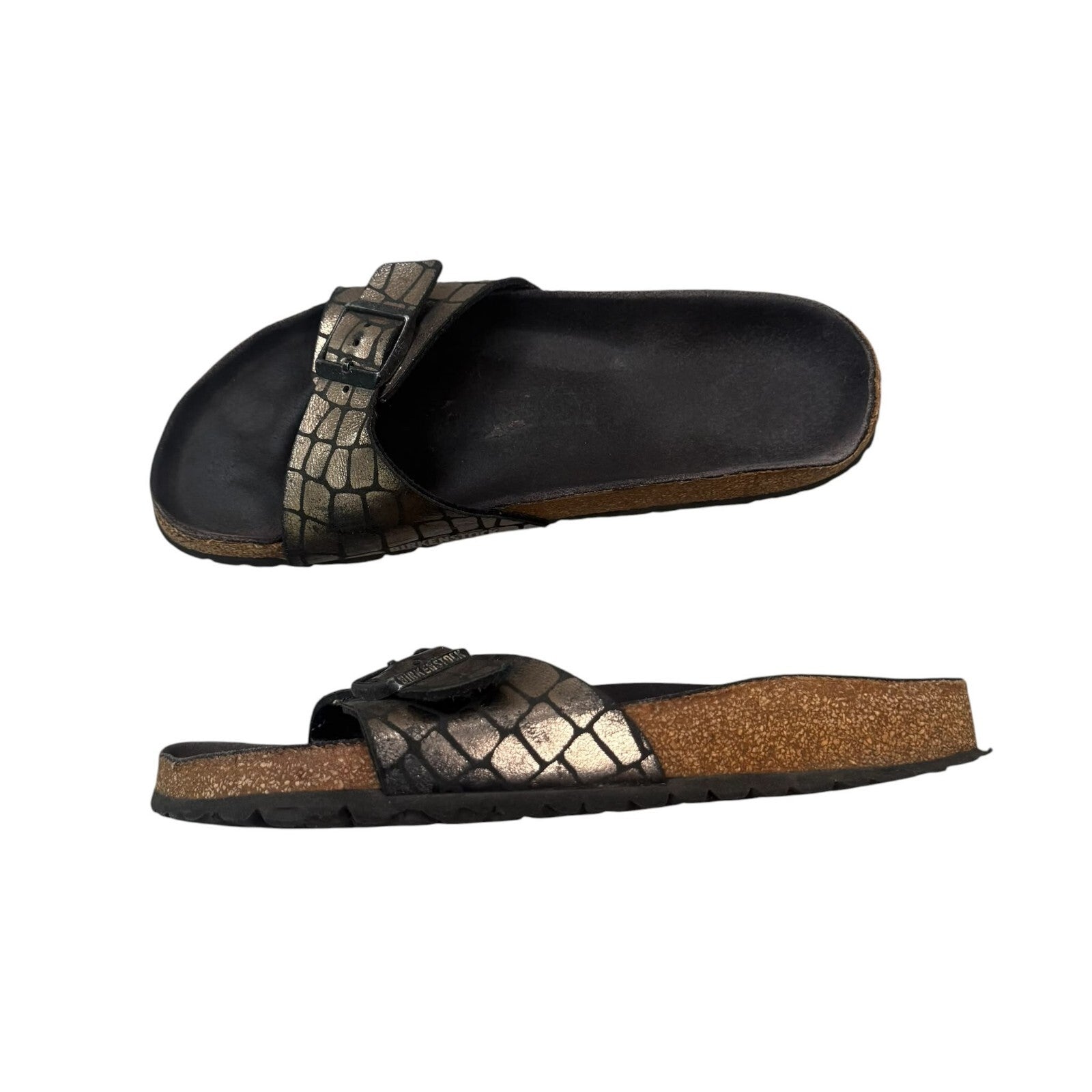 Birkenstock Madrid Slide Sandals Metallic Bronze Black UK-6 EU-39