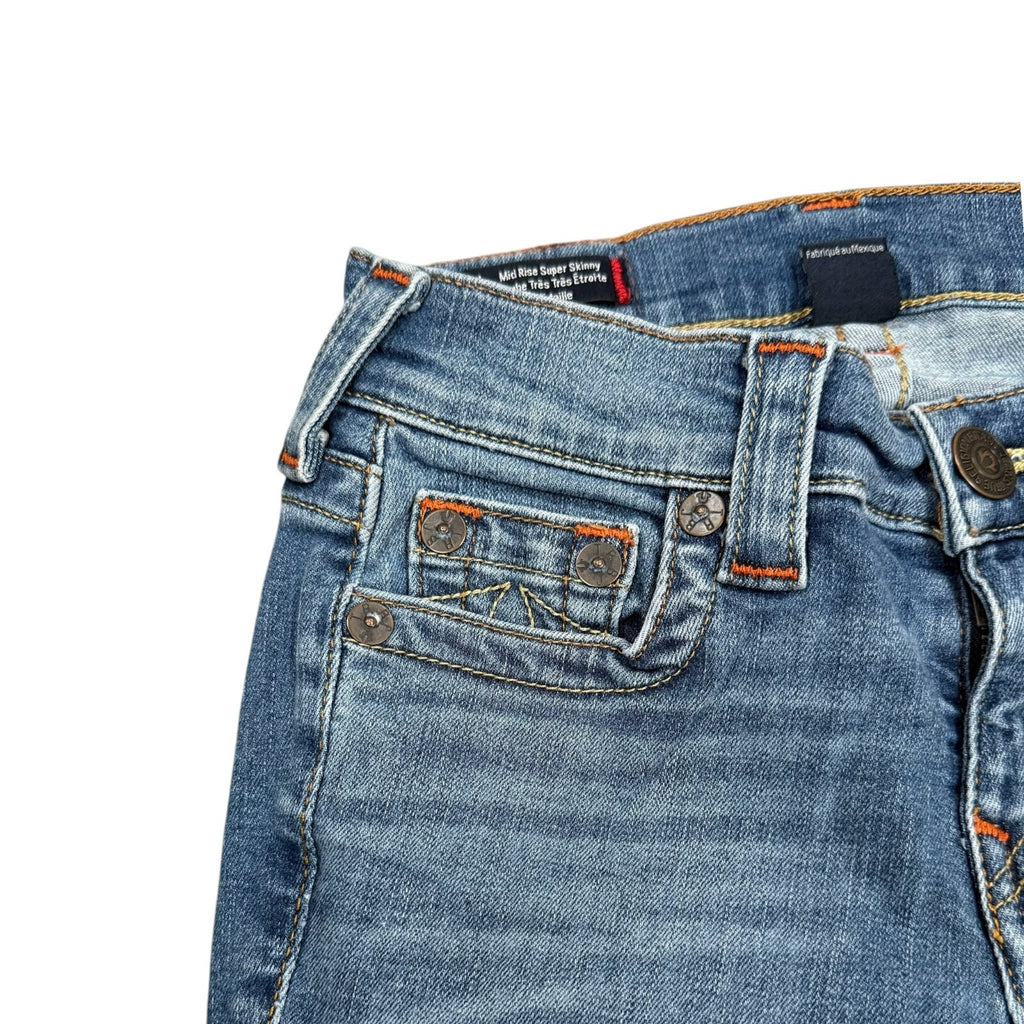 True Religion Mid Rise Super Skinny Jeans Blue Denim Size 24