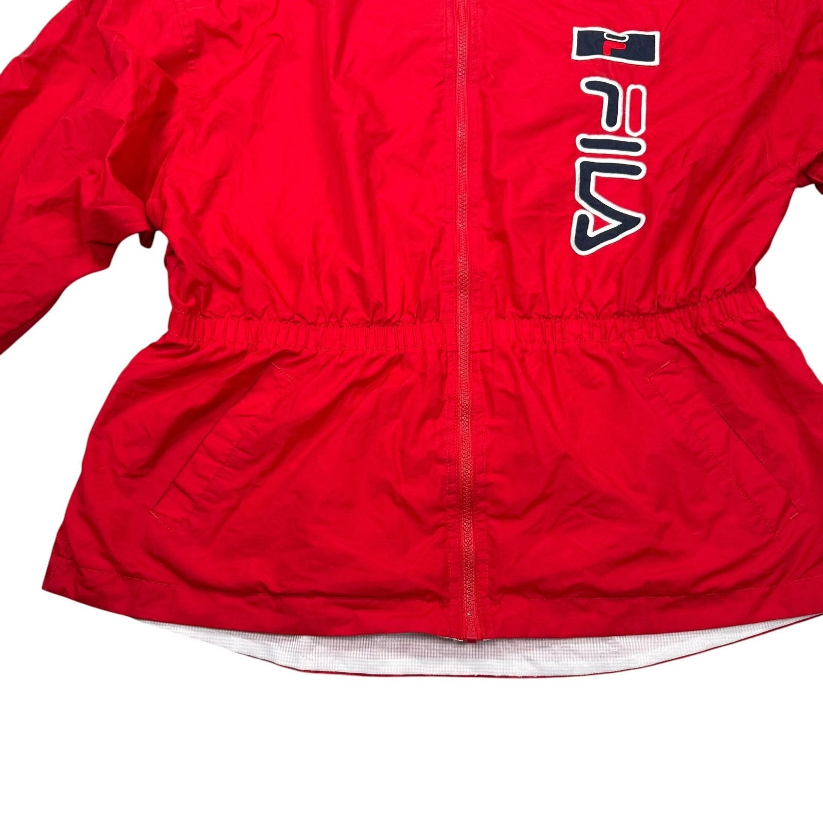 Fila Vintage Y2K Windbreaker Jacket Zip Up Lightweight Red Navy Medium