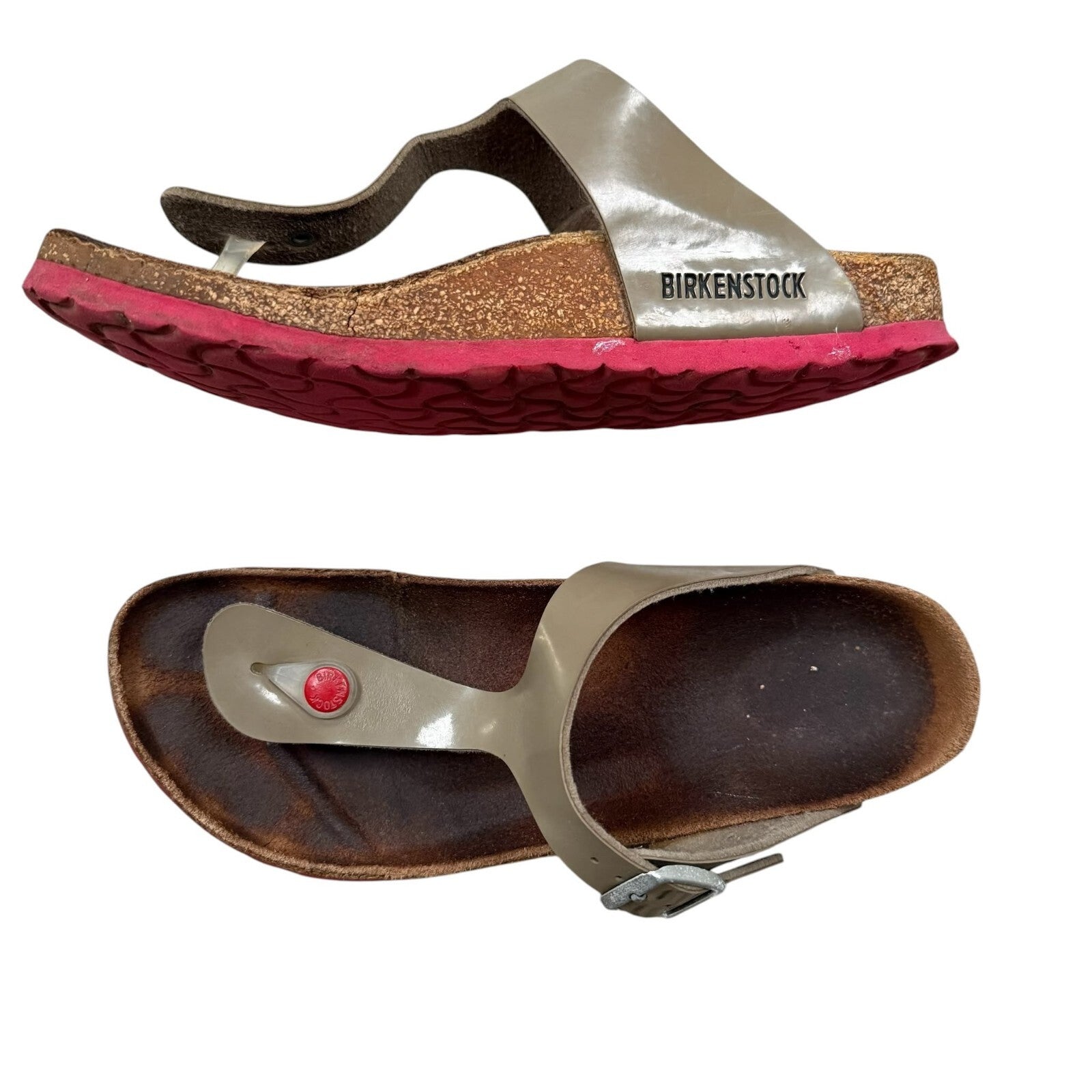 Birkenstock Gizeh Sandals Taupe Patent Birko-Flor UK 5.5 EU 39