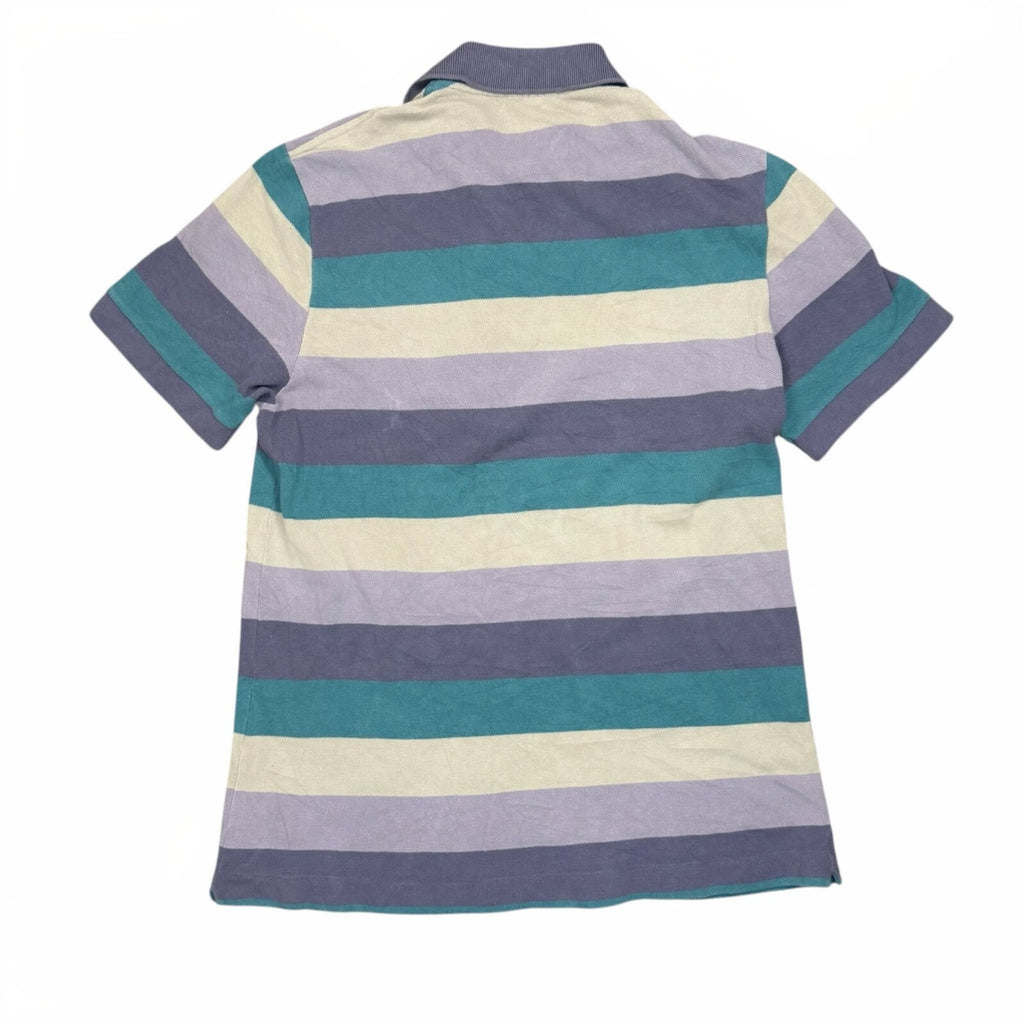 Lacoste Y2K Polo Shirt Striped Short Sleeve Grey and Purple Teal Small