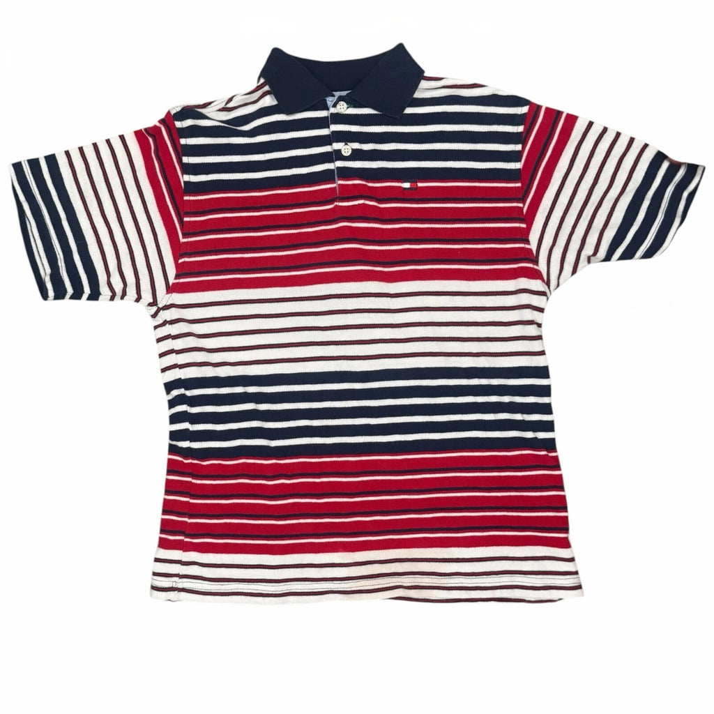 Tommy Hilfiger Vintage Y2K Polo Shirt Striped Red Navy White Medium