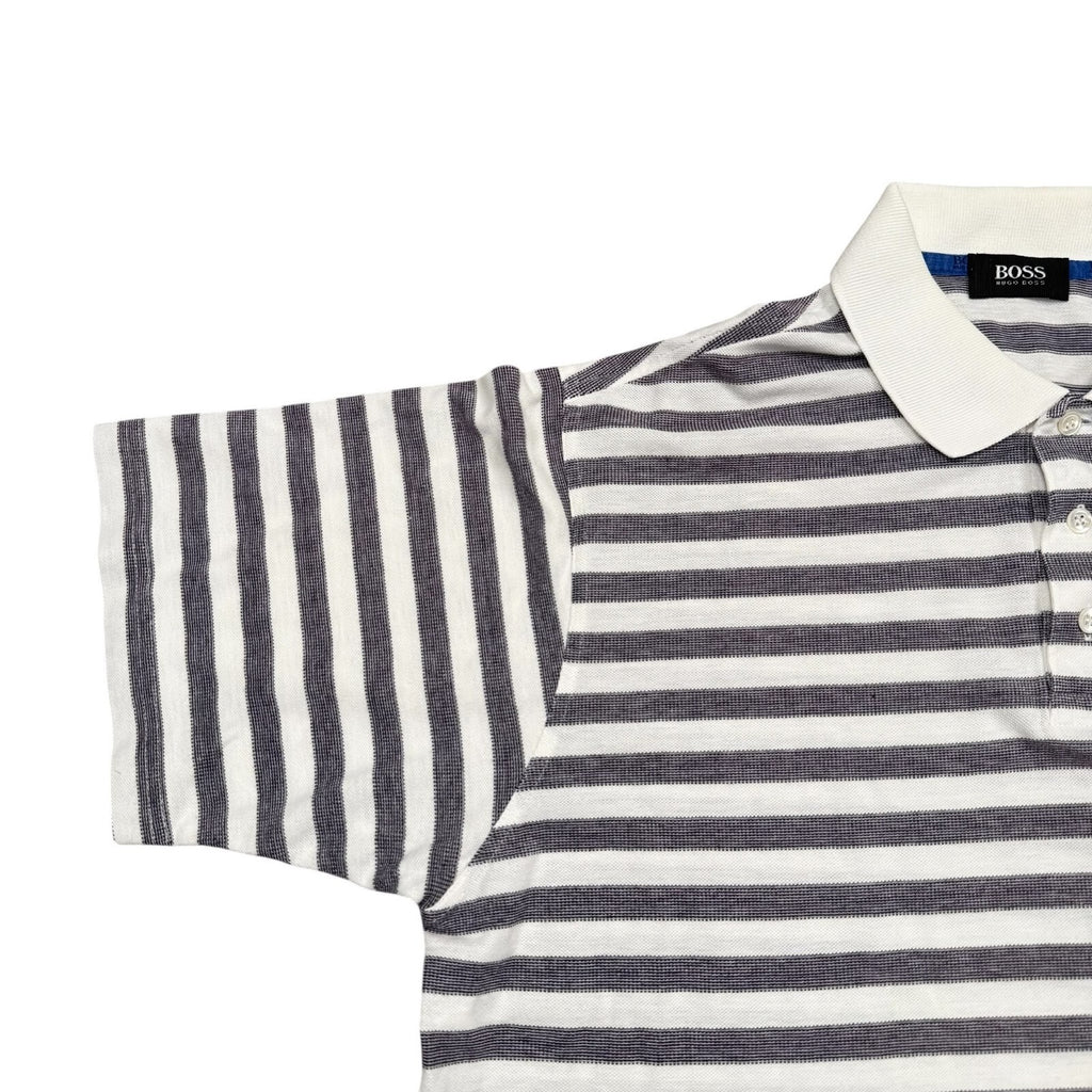 BOSS Sport Hugo Boss Vintage Polo Shirt Striped Cotton White and Grey XL